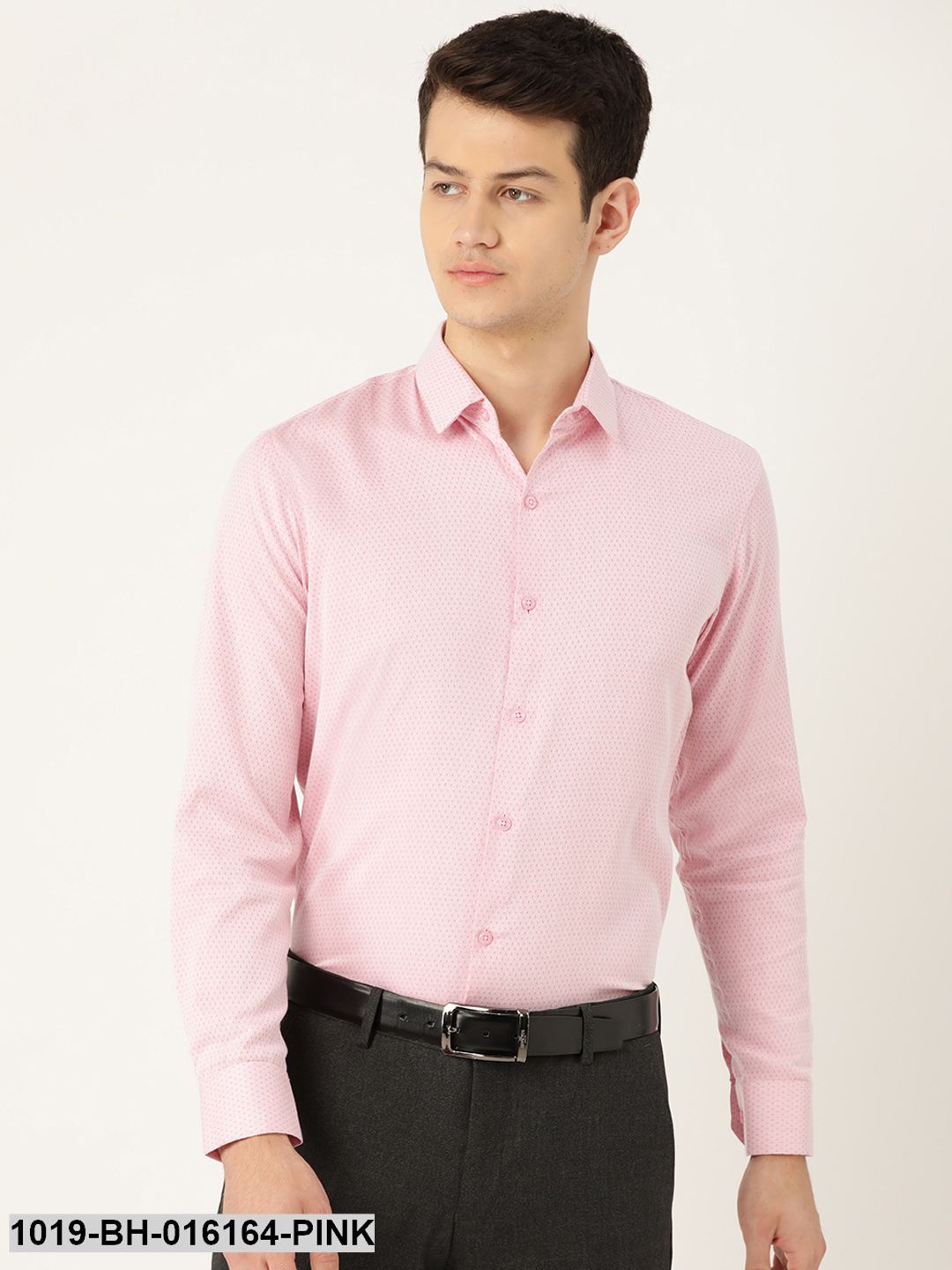Men's Cotton Pink Self Design Formal Shirt
