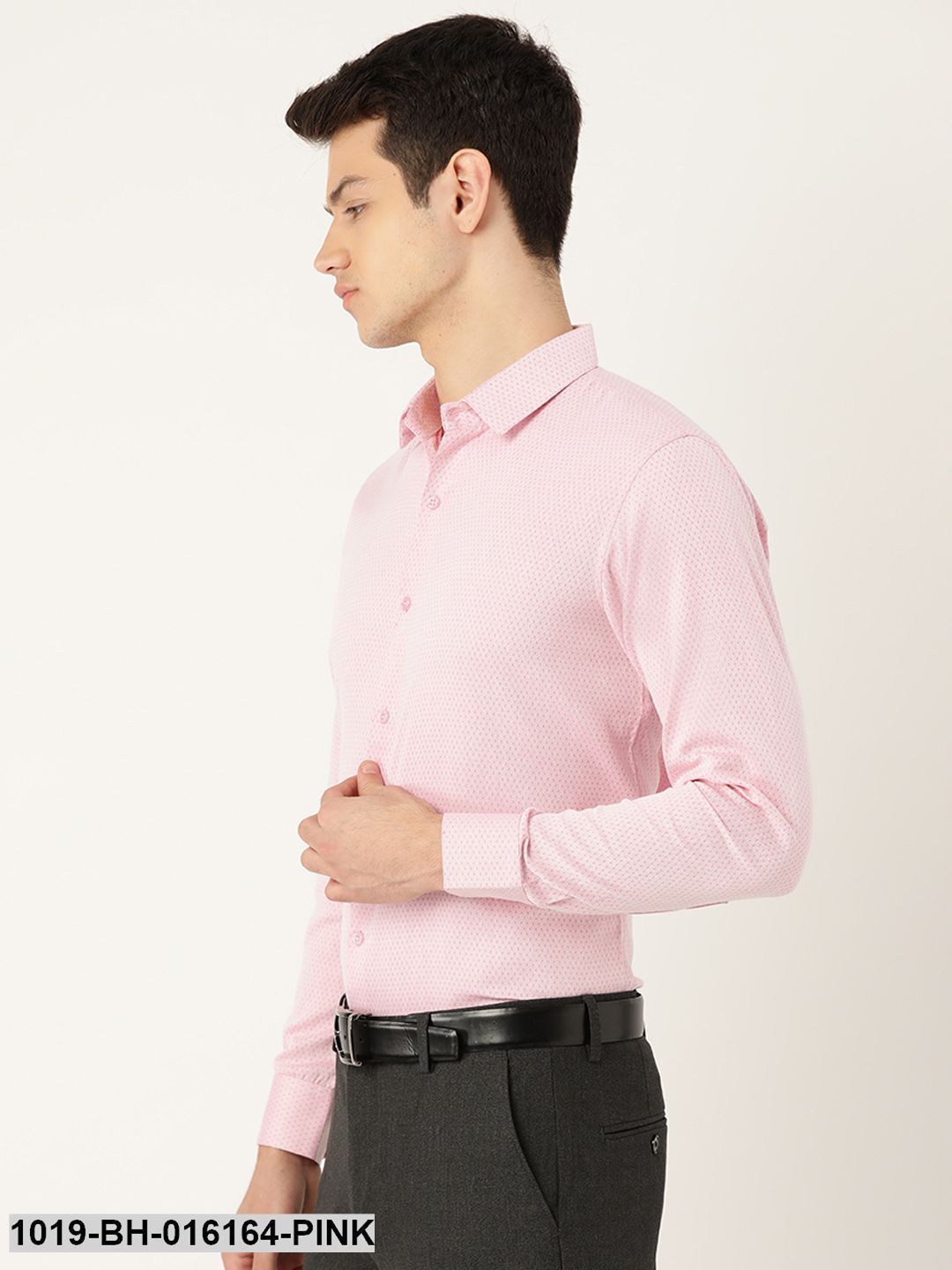 Men's Cotton Pink Self Design Formal Shirt