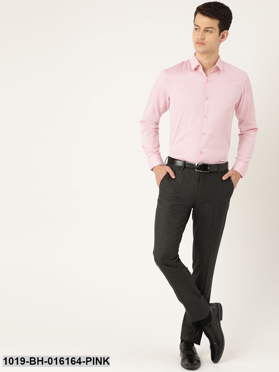 Men's Cotton Pink Self Design Formal Shirt
