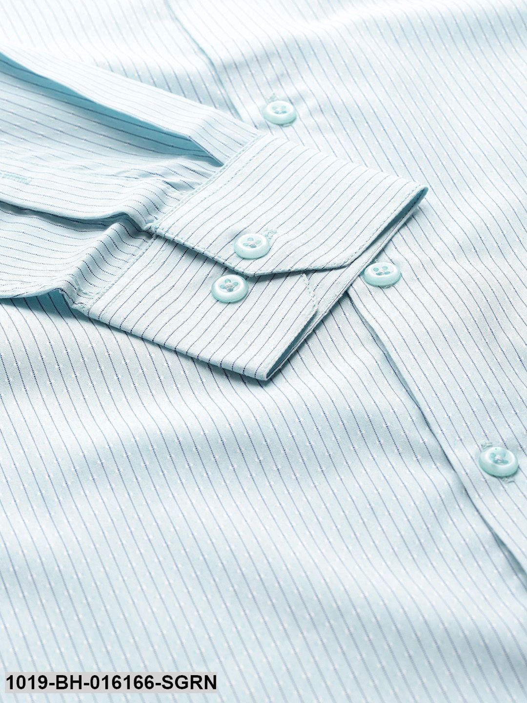 Men's Cotton Sea Green & Navy Blue Striped Formal Shirt - Sojanya