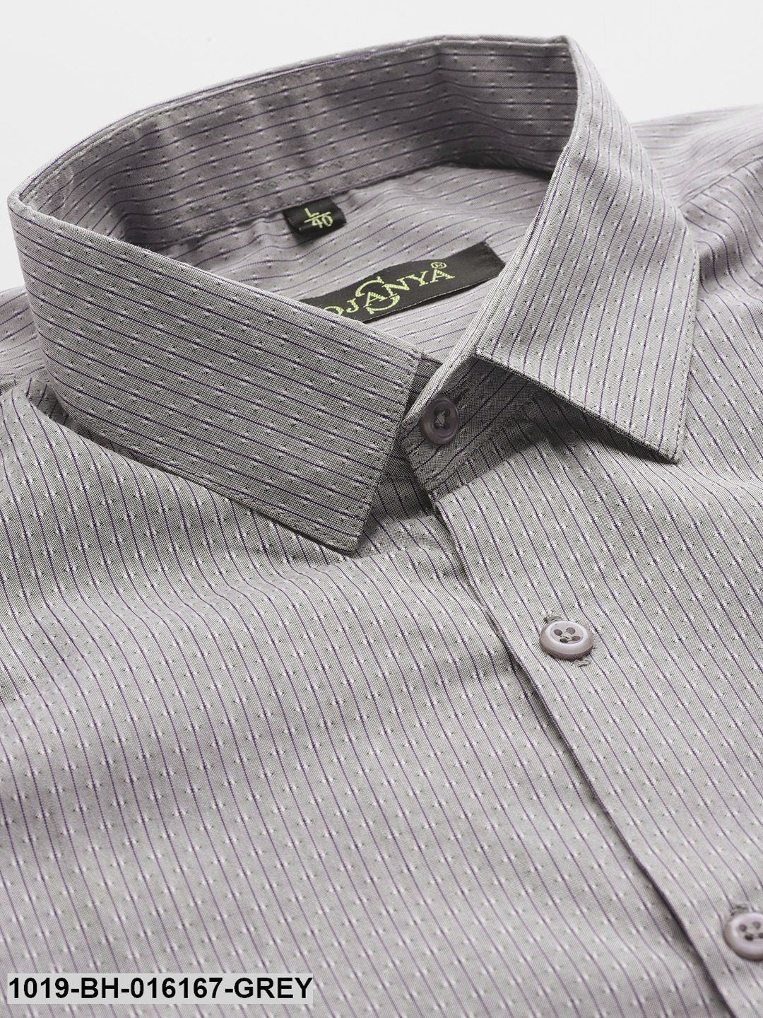 Men's Cotton Grey & Off White Striped Formal Shirt - Sojanya