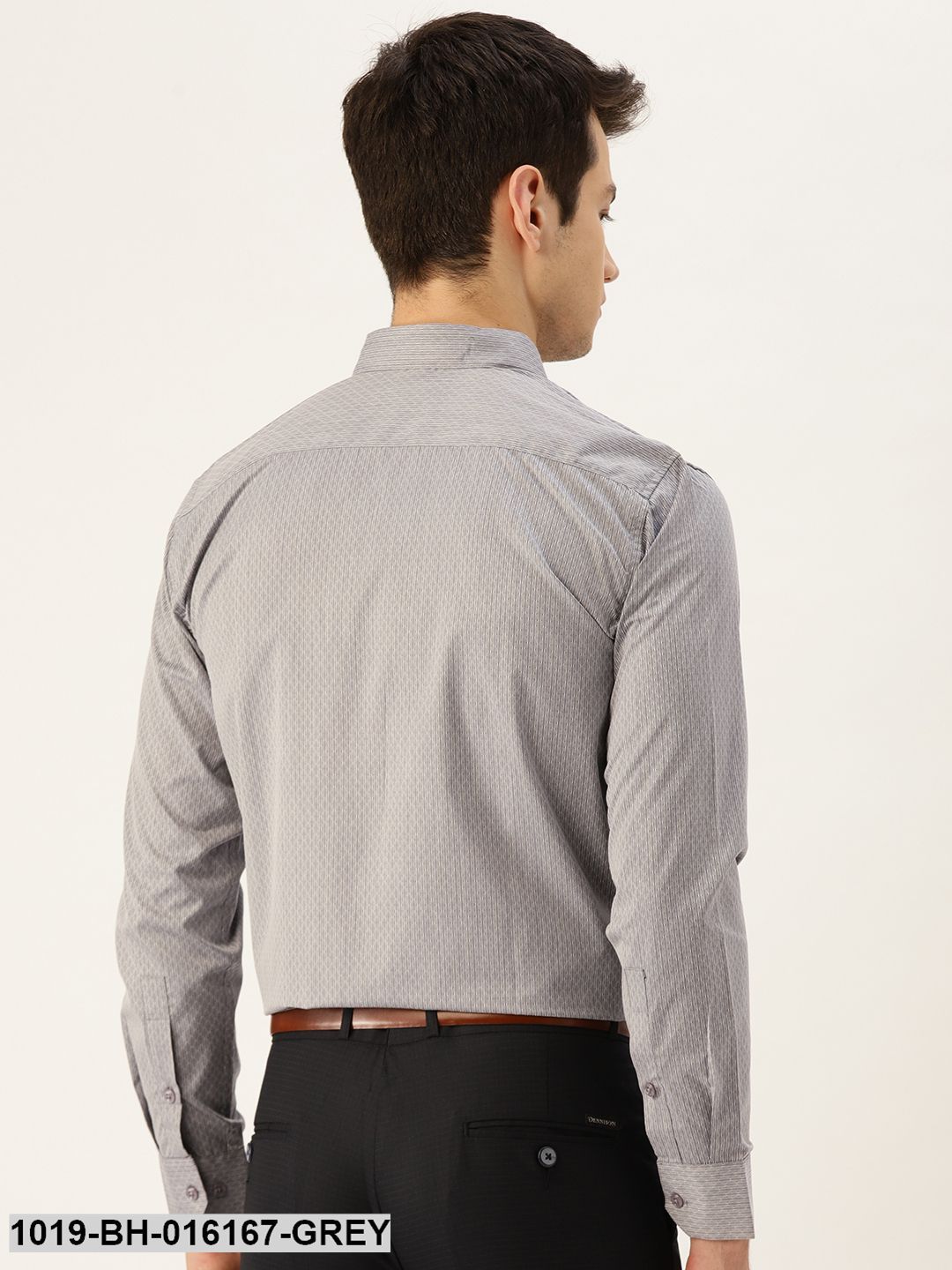 Men's Cotton Grey & Off White Striped Formal Shirt - Sojanya