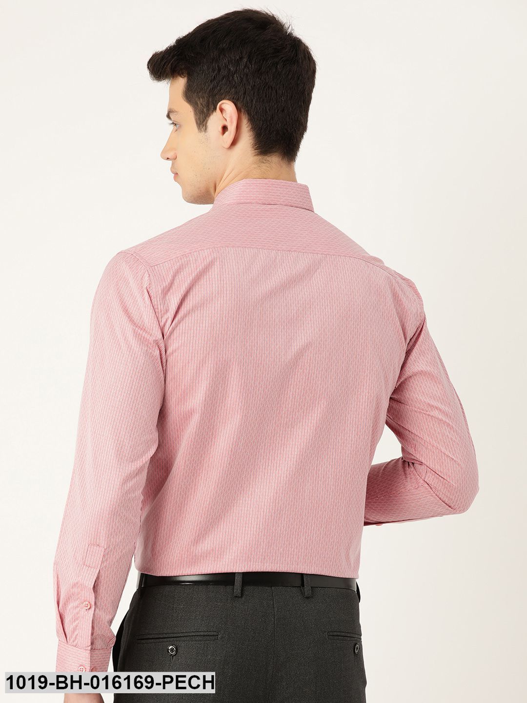 Men's Cotton Peach & Navy Blue Striped Formal Shirt - Sojanya