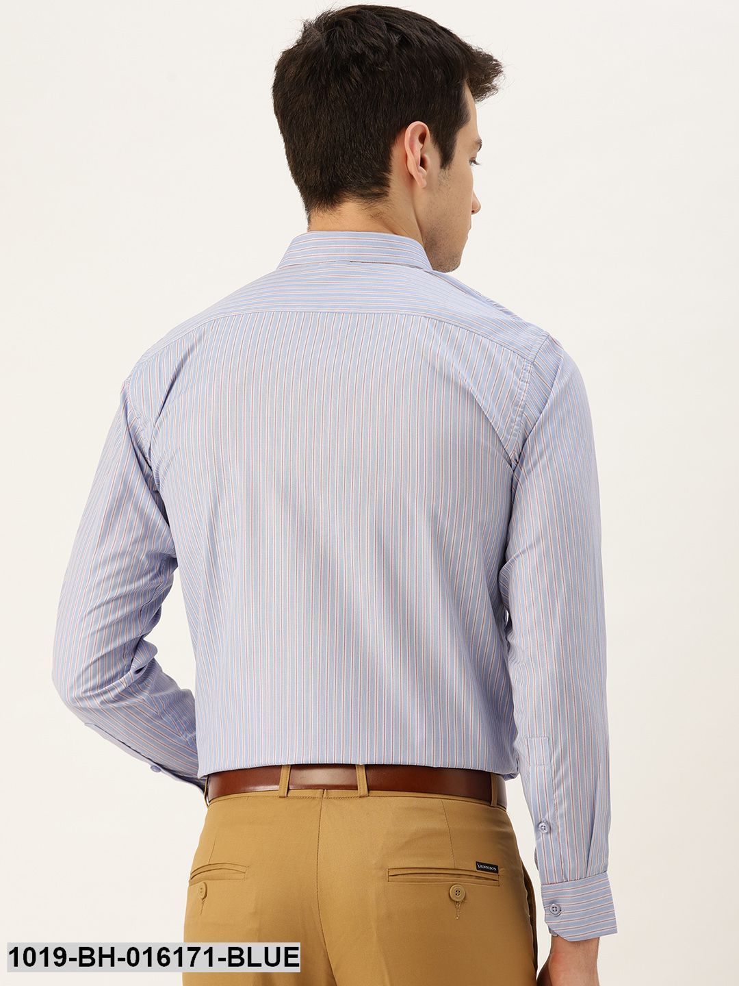 Men's Cotton Blue & Off White Striped Formal Shirt - Sojanya