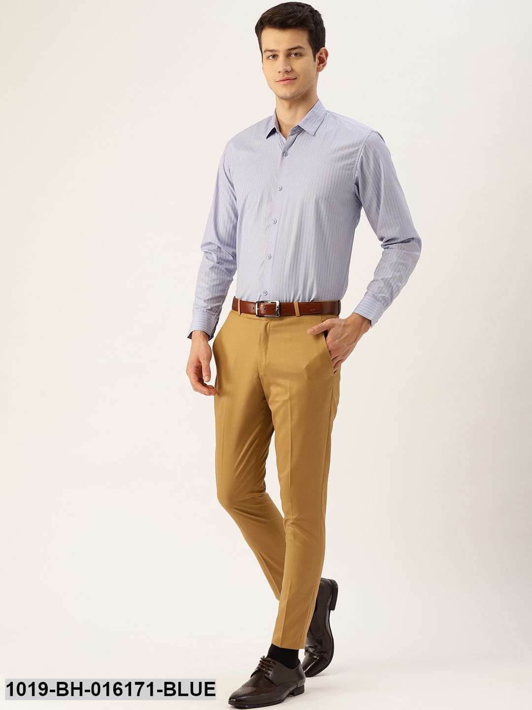 Men's Cotton Blue & Off White Striped Formal Shirt - Sojanya