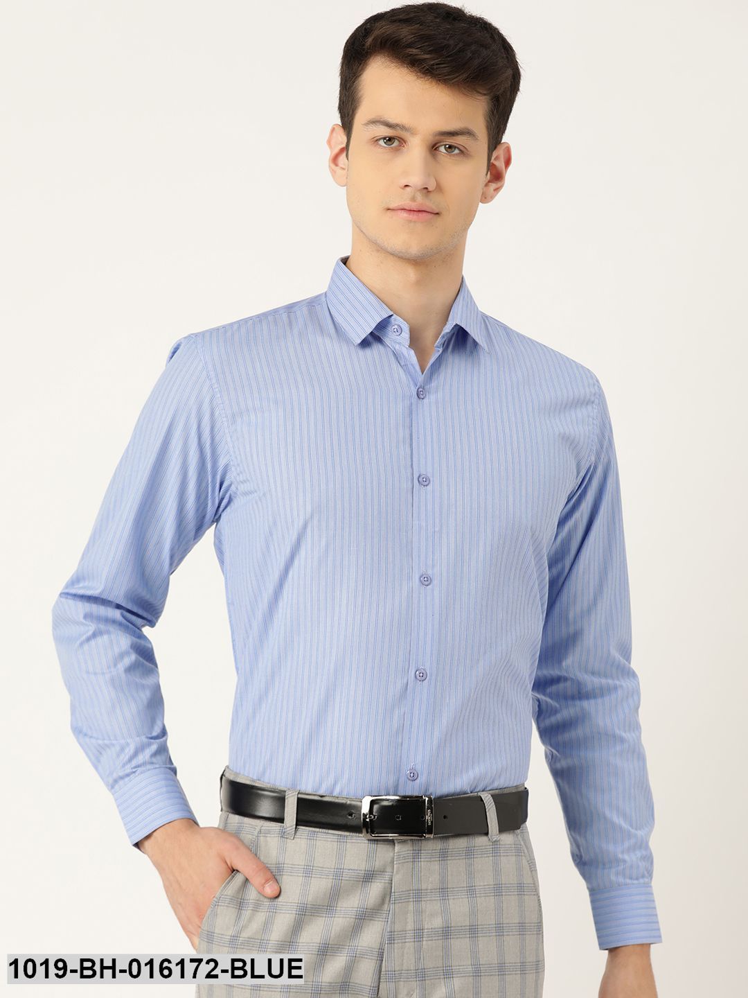 Men's Cotton Blue Striped Formal Shirt - Sojanya