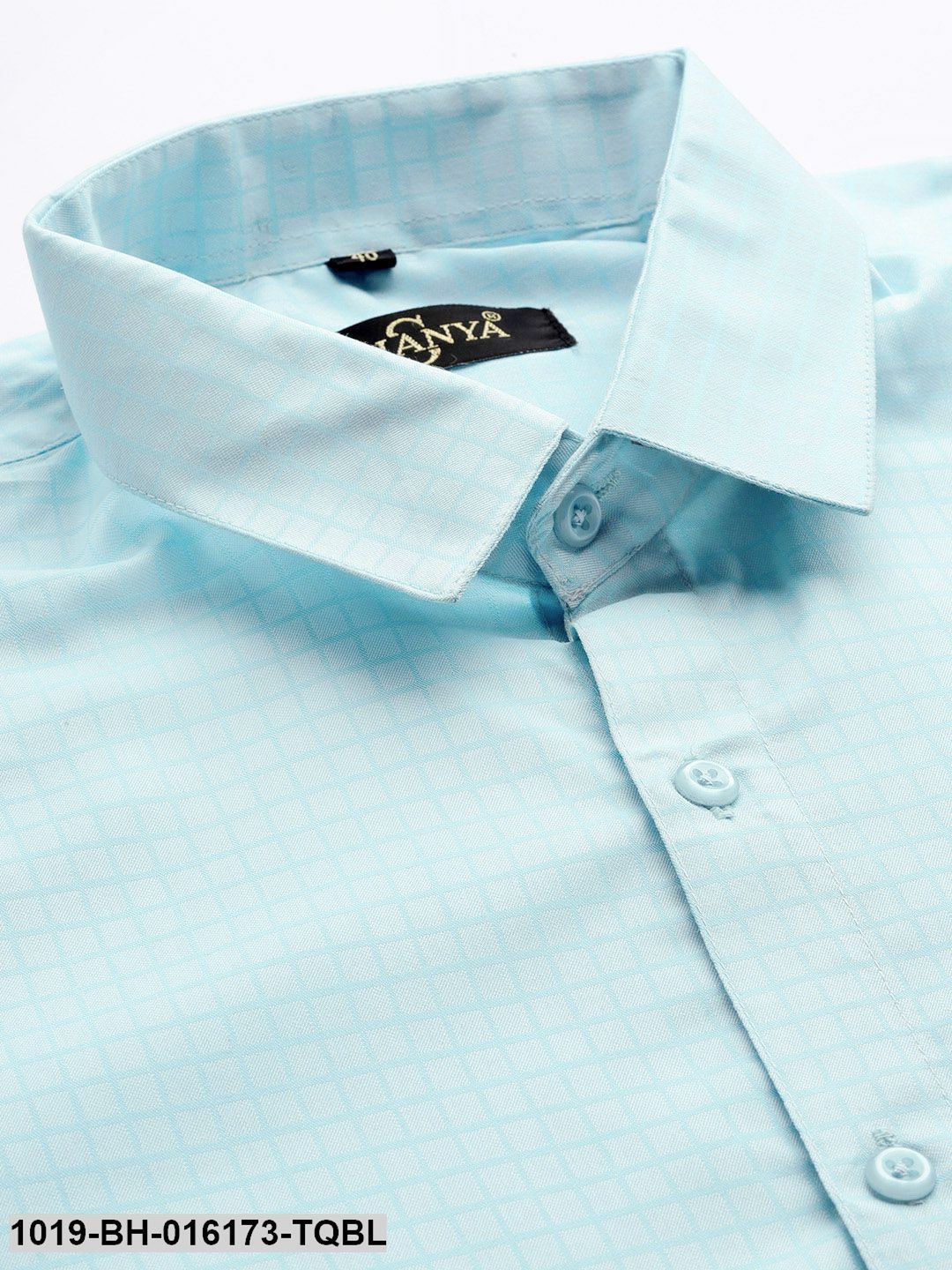 Men's Cotton Sky Blue Checked Formal Shirt - Sojanya