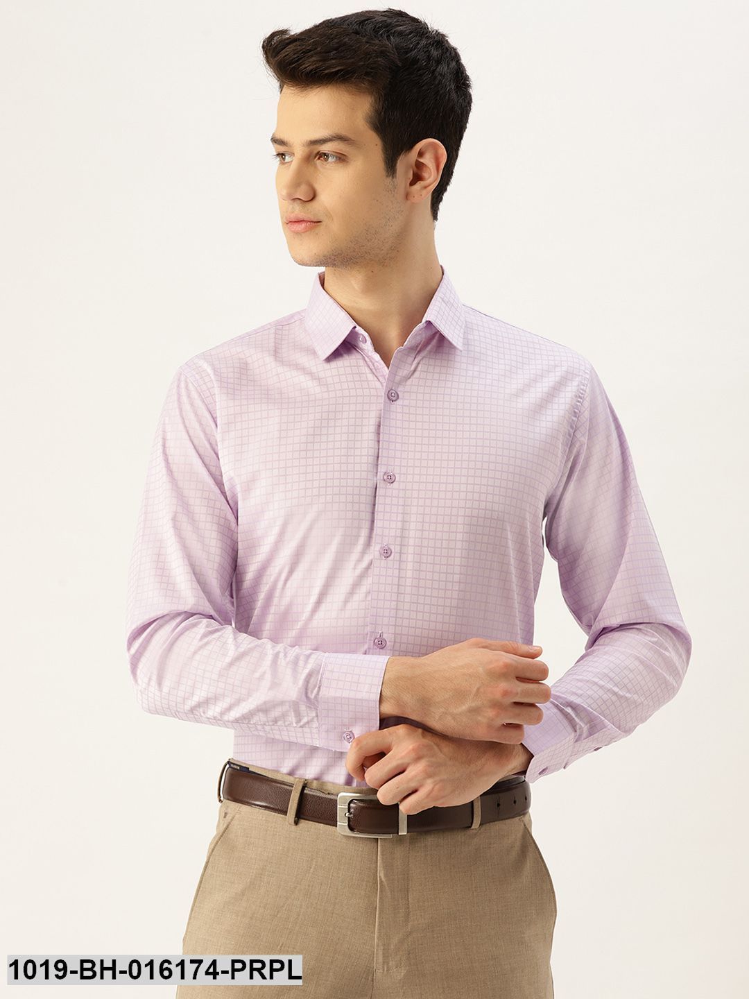 Men's Cotton Purple Checked Formal Shirt
