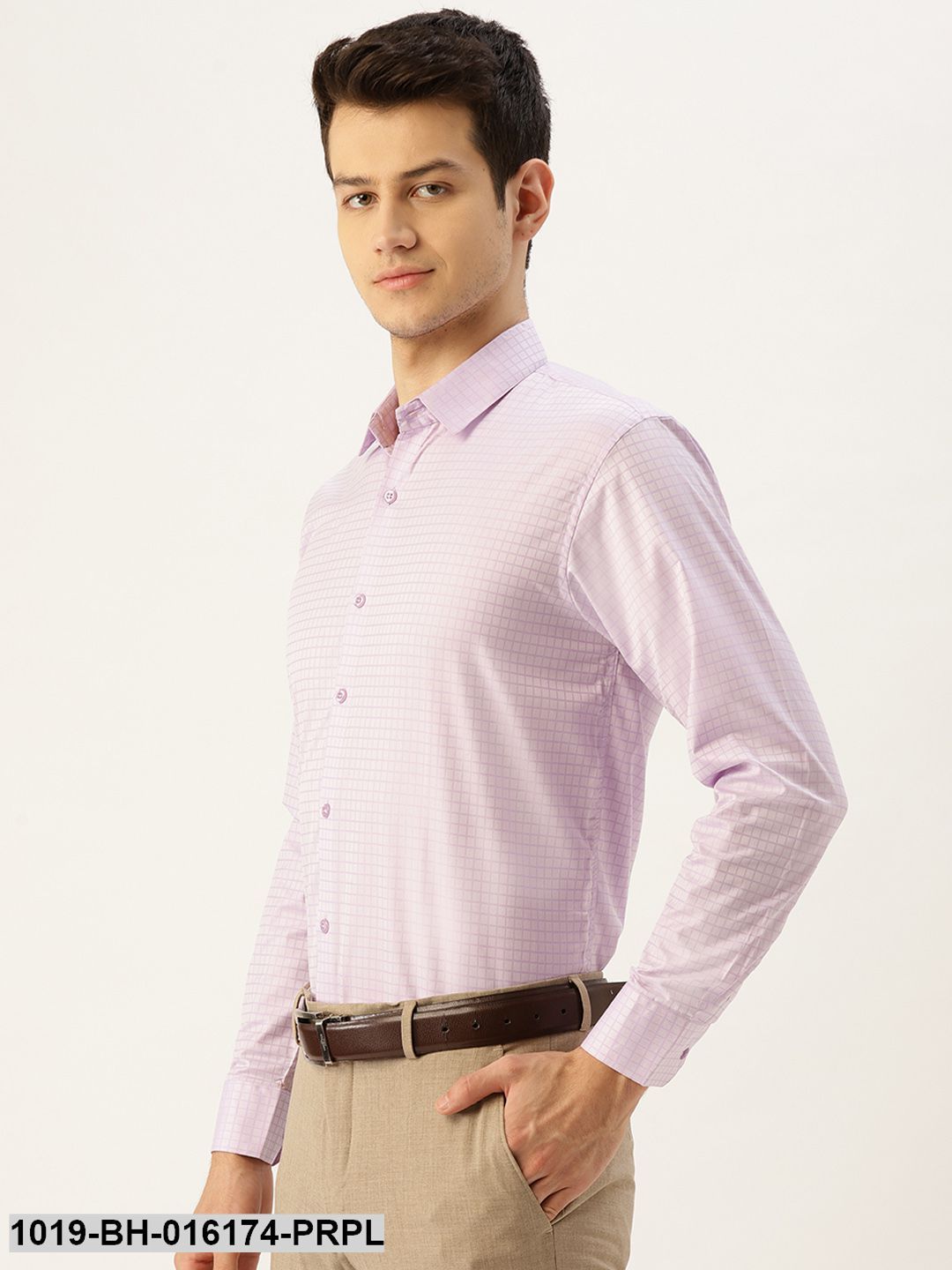 Men's Cotton Purple Checked Formal Shirt