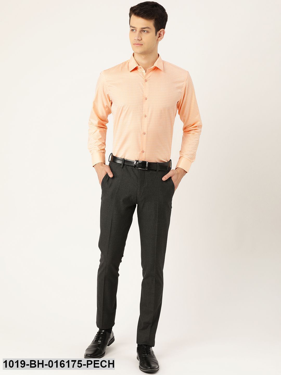 Men's Cotton Peach Checked Formal Shirt - Sojanya