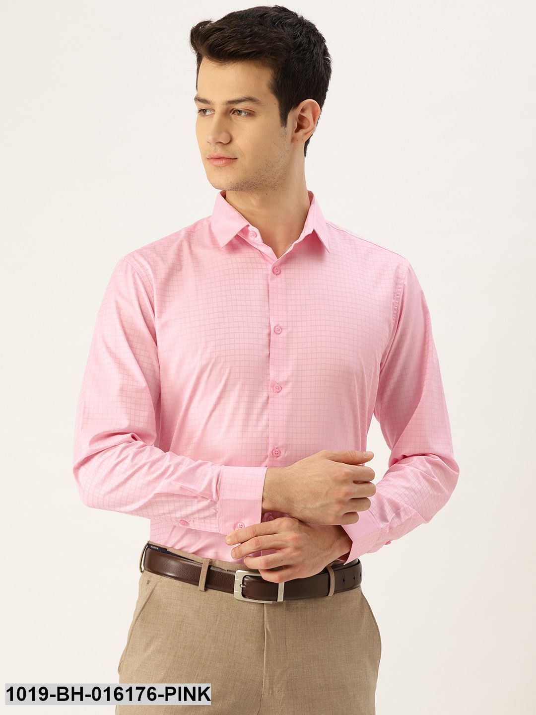 Men's Cotton Pink Checked Formal Shirt - Sojanya