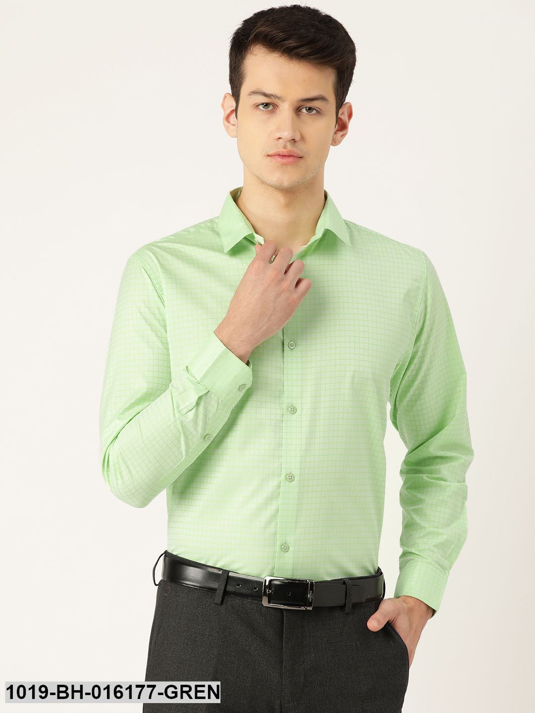 Men's Cotton Green Checked Formal Shirt