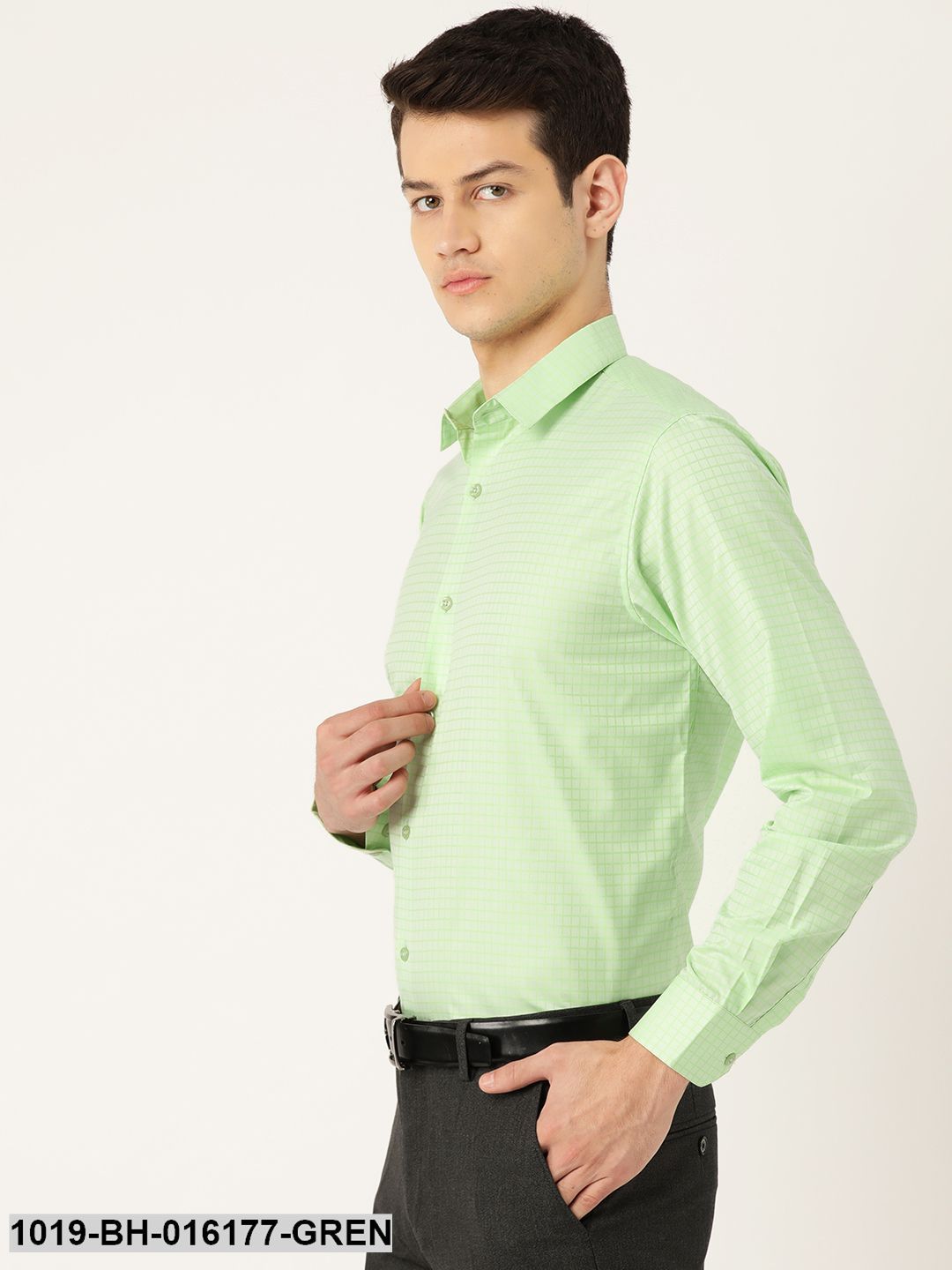 Men's Cotton Green Checked Formal Shirt
