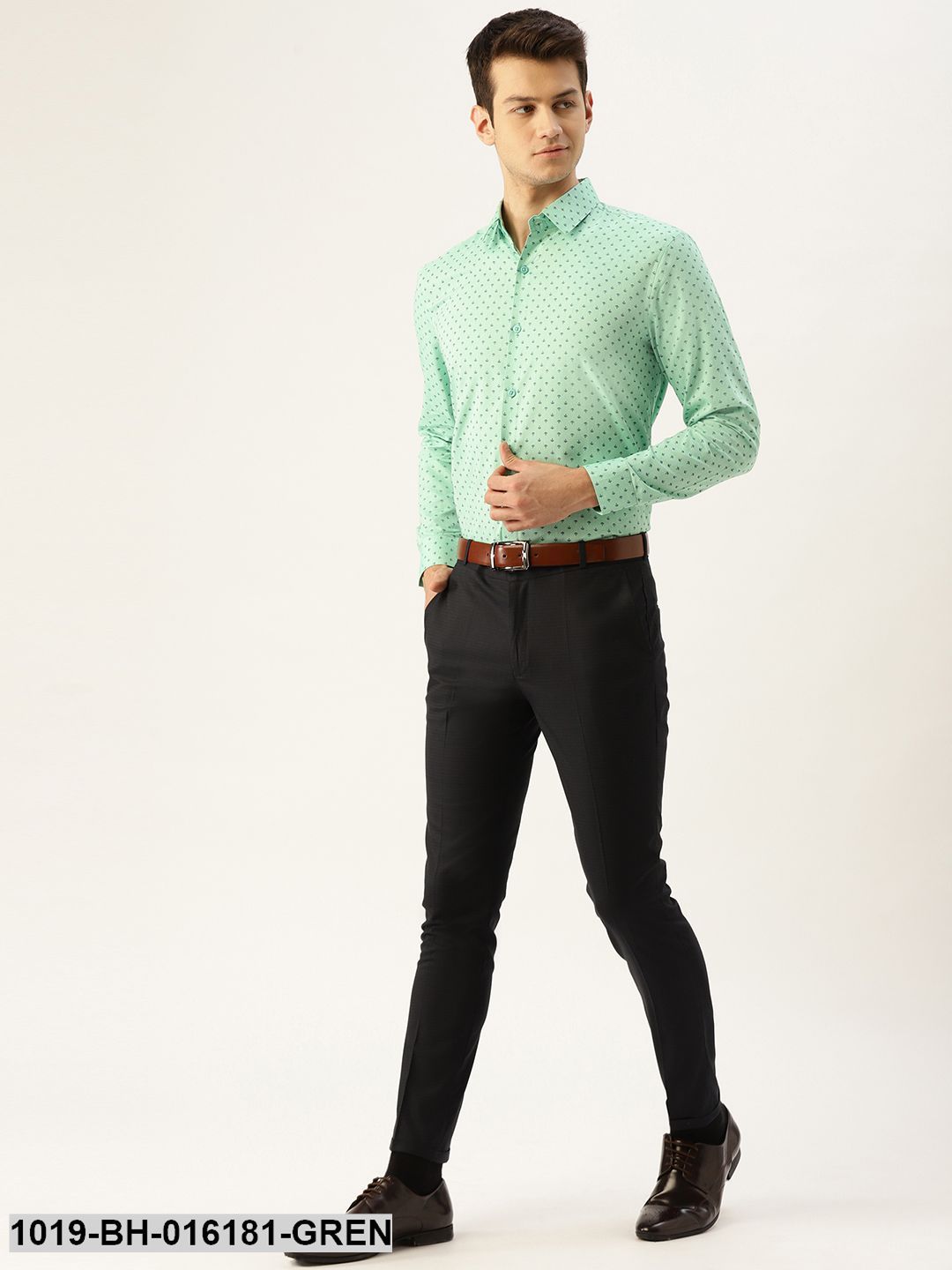 Men's Cotton Green & Black Printed Formal Shirt - Sojanya