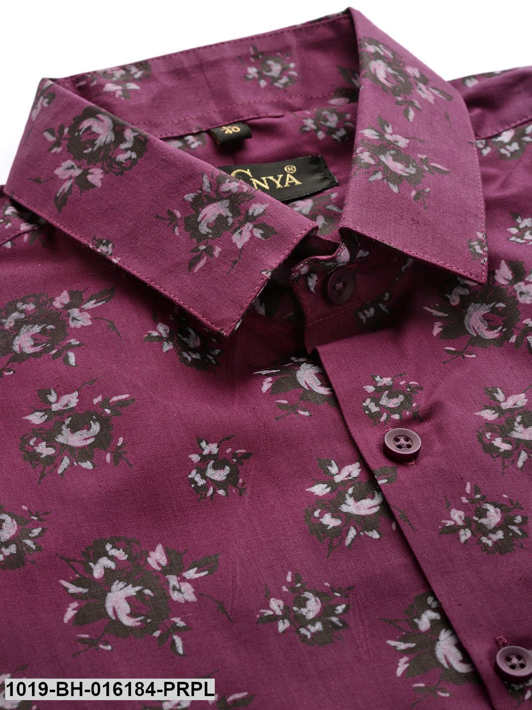 Men's Cotton Dark Purple & Black Printed Formal Shirt - Sojanya