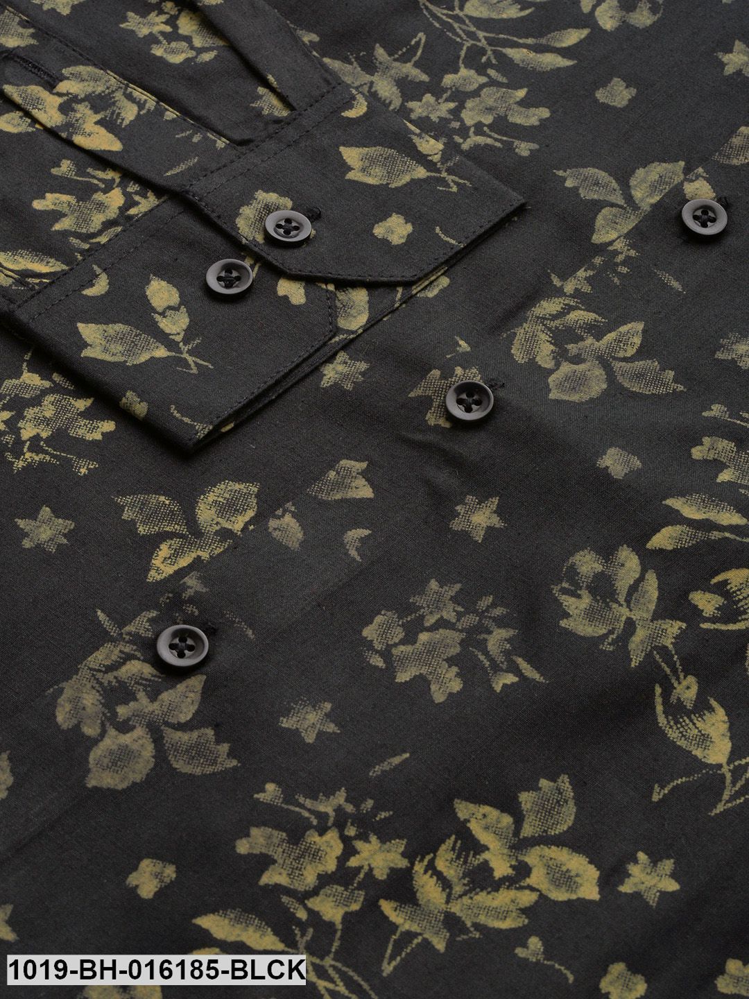 Men's Cotton Black & Green Printed Formal Shirt - Sojanya