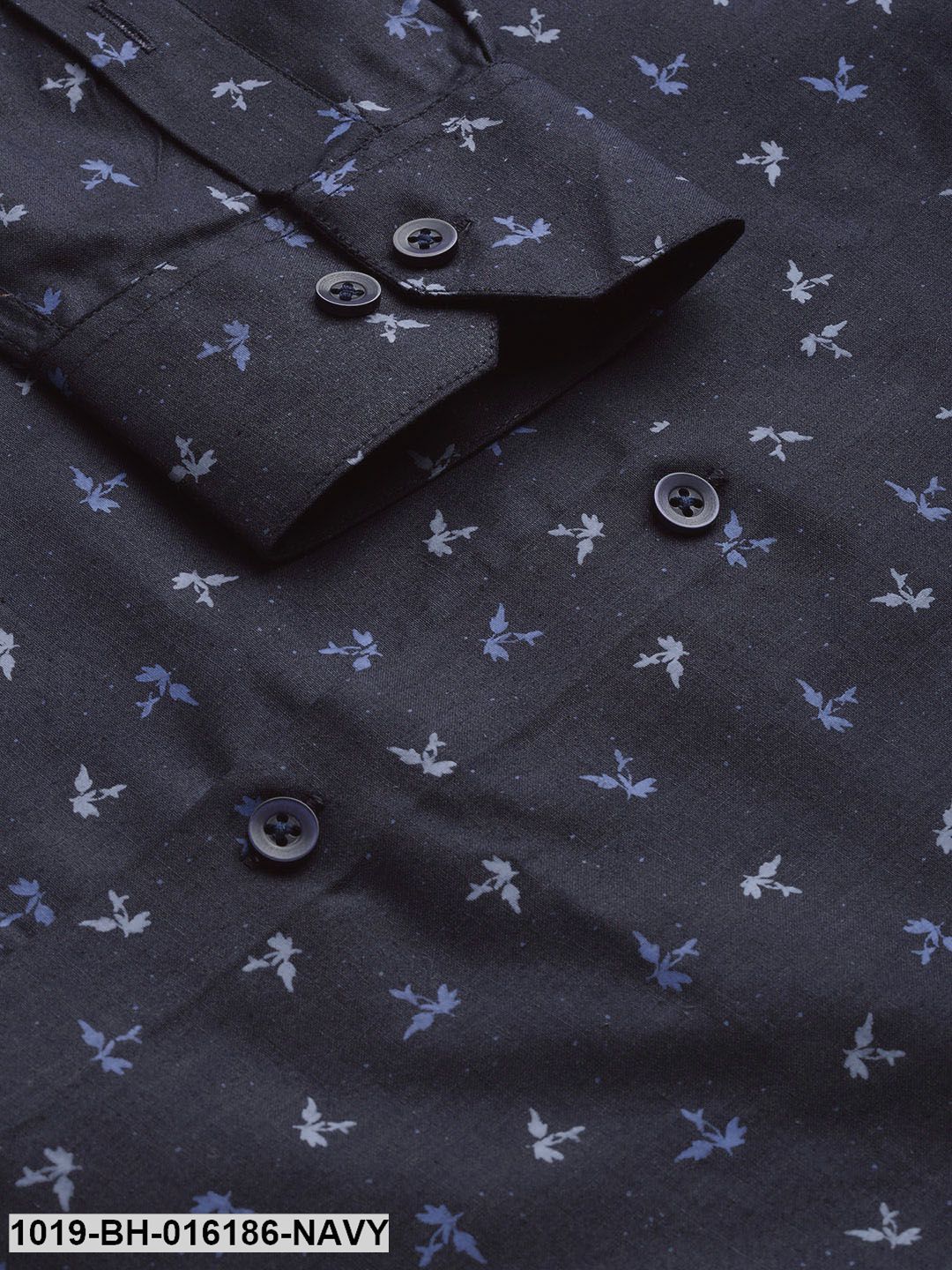 Men's Cotton Navy Blue & Multi Printed Formal Shirt - Sojanya