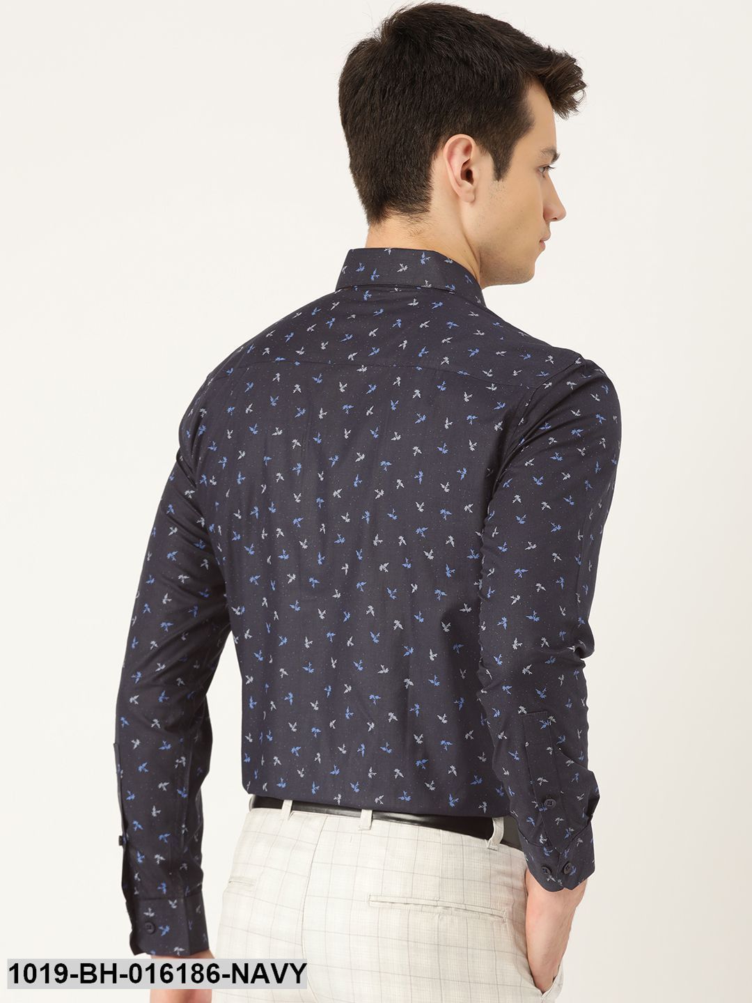 Men's Cotton Navy Blue & Multi Printed Formal Shirt - Sojanya