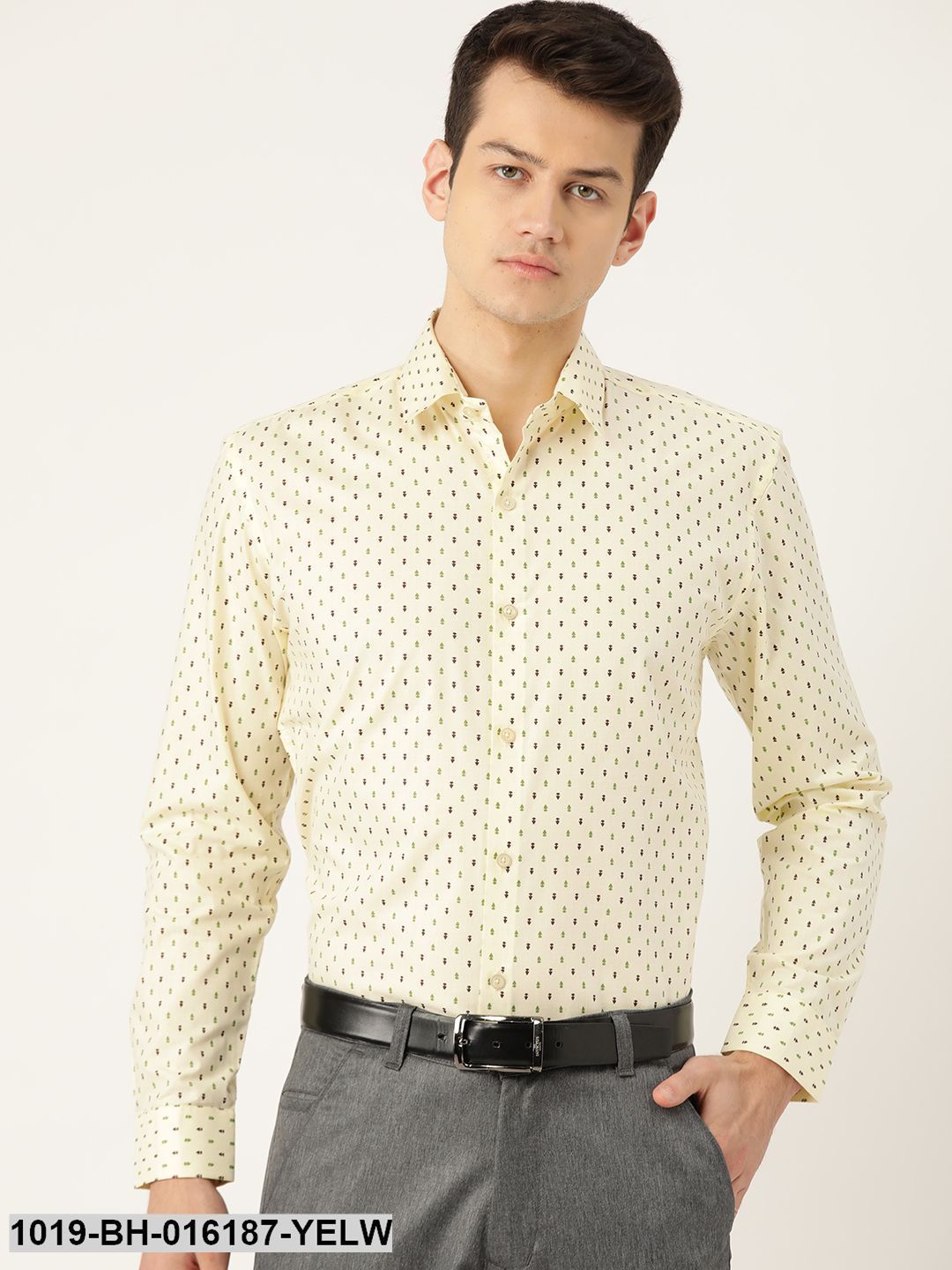 Men's Cotton Lemon Yellow & Multi Printed Formal Shirt