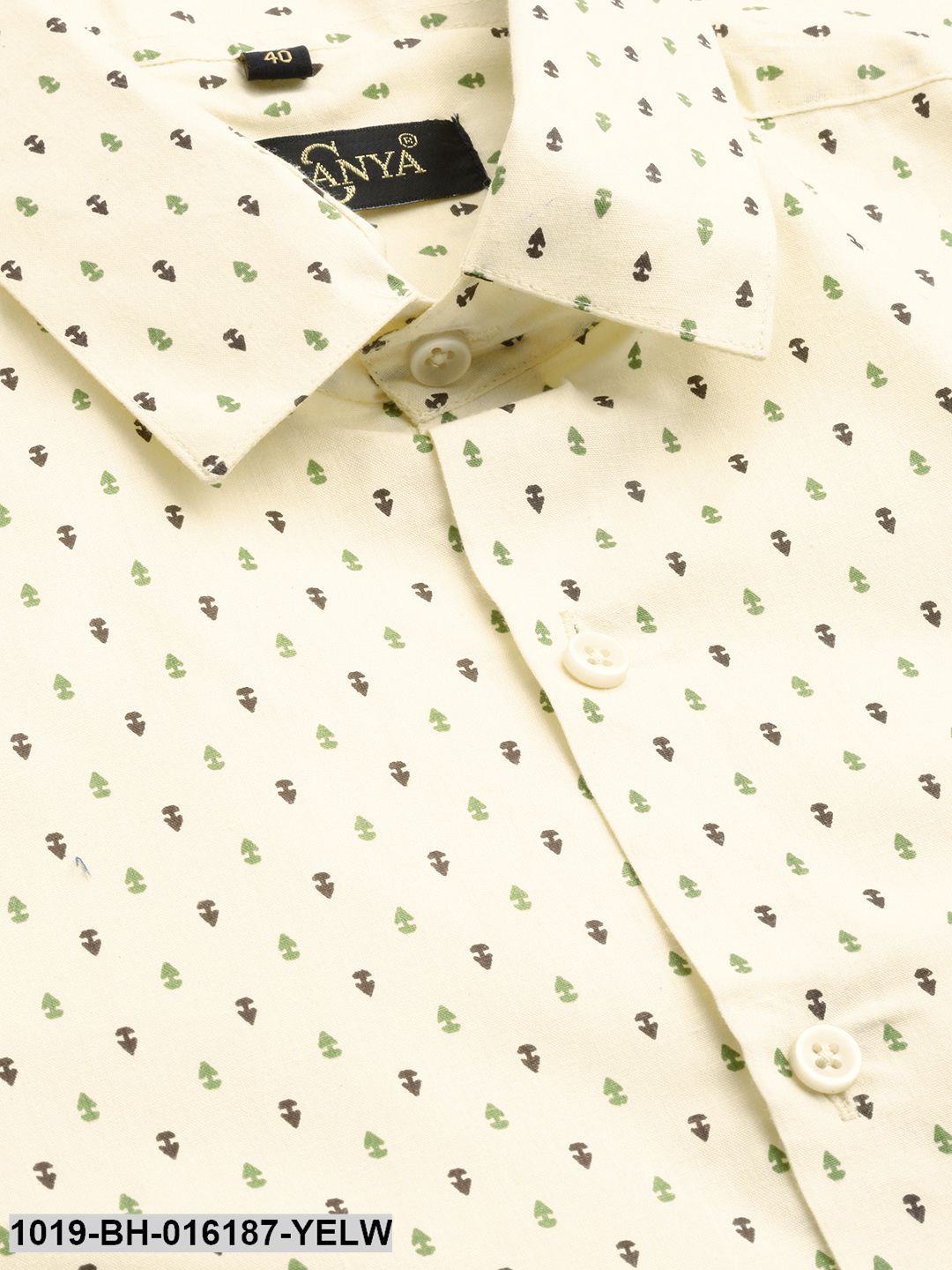 Men's Cotton Lemon Yellow & Multi Printed Formal Shirt