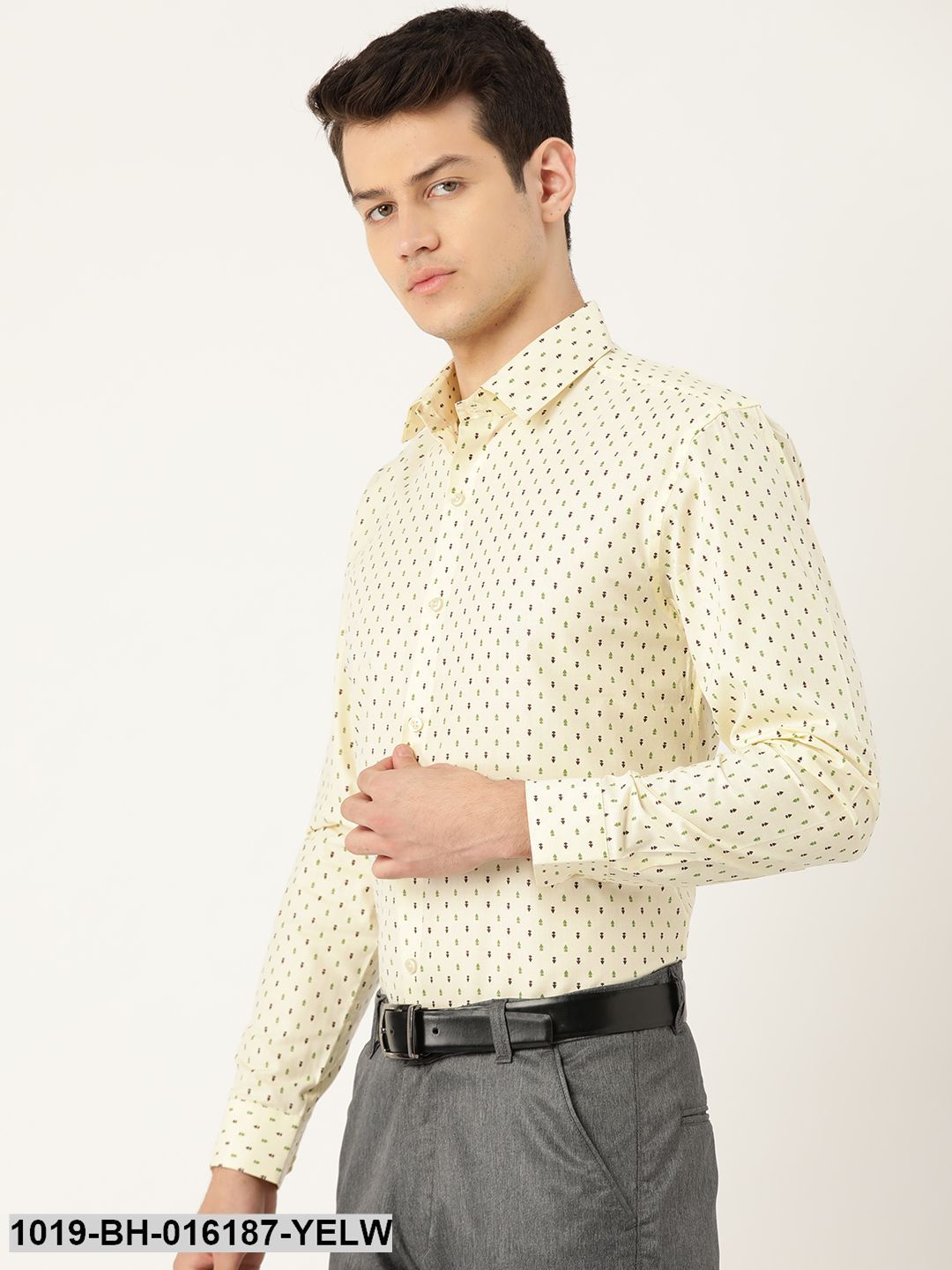 Men's Cotton Lemon Yellow & Multi Printed Formal Shirt