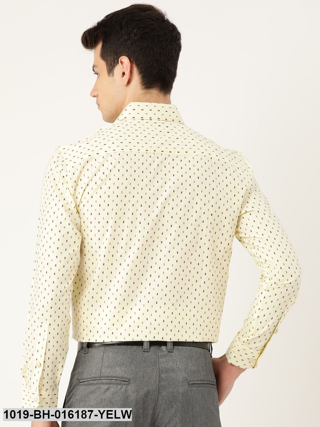 Men's Cotton Lemon Yellow & Multi Printed Formal Shirt