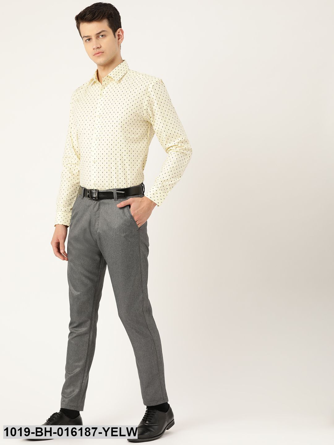 Men's Cotton Lemon Yellow & Multi Printed Formal Shirt