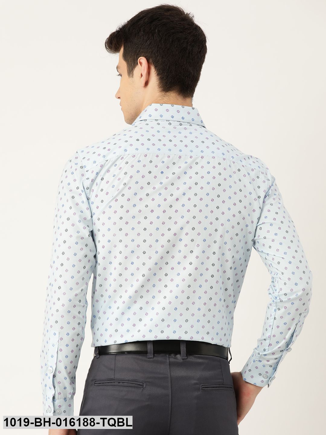 Men's Cotton Sky Blue & Multi Printed Formal Shirt - Sojanya