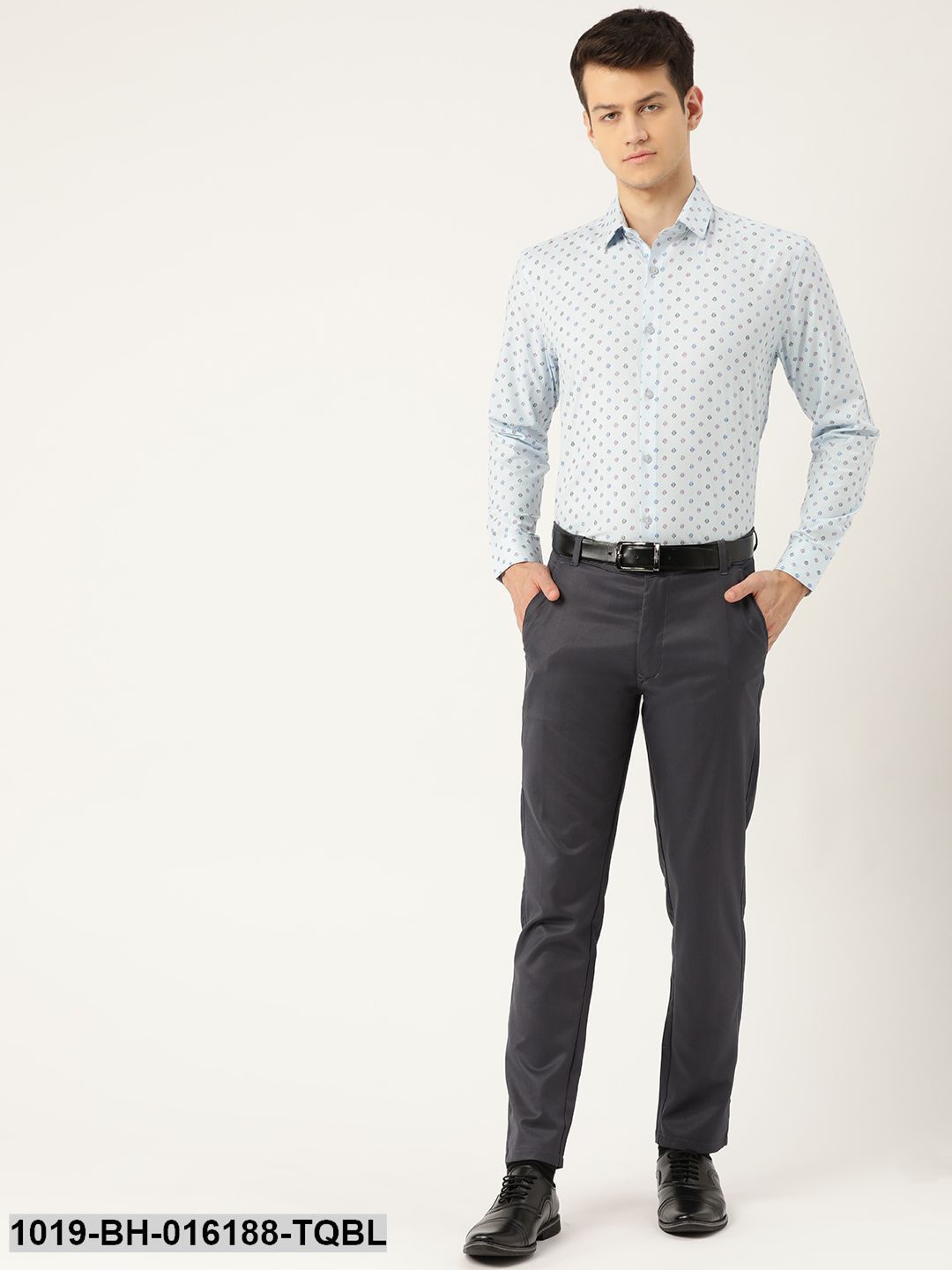 Men's Cotton Sky Blue & Multi Printed Formal Shirt - Sojanya