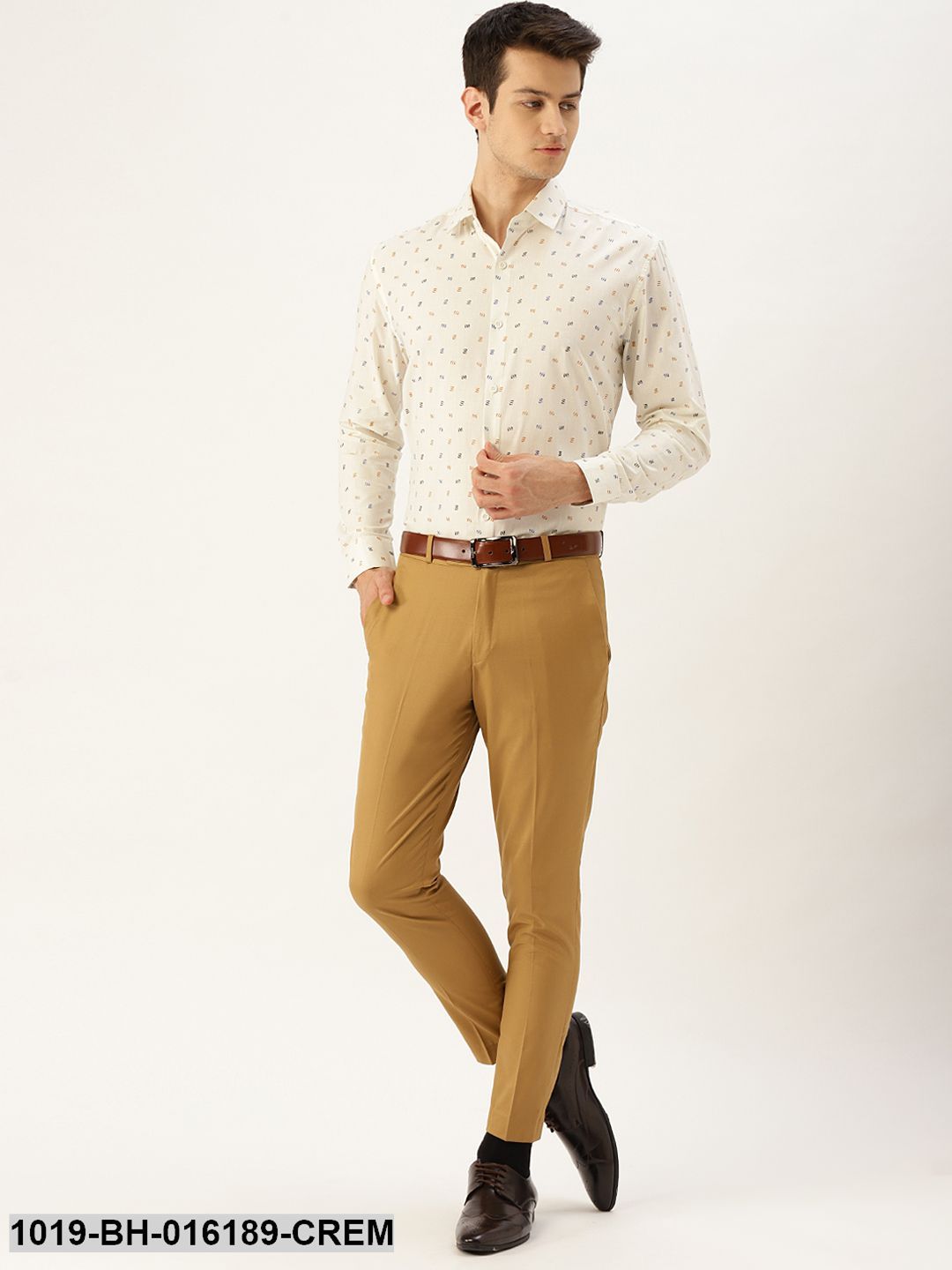 Men's Cotton Cream & Multi Printed Formal Shirt - Sojanya