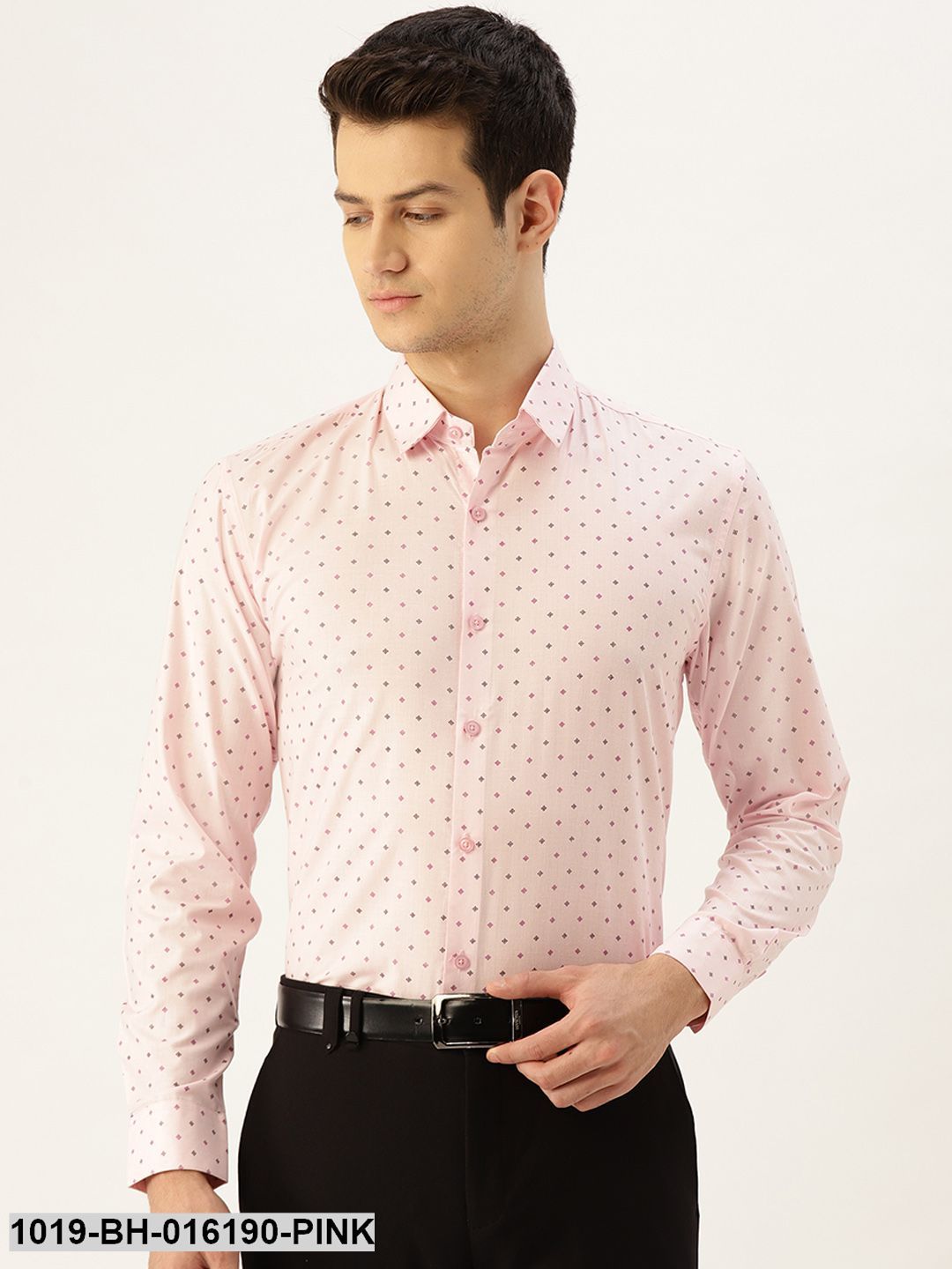 Men's Cotton Pink & Multi Printed Formal Shirt