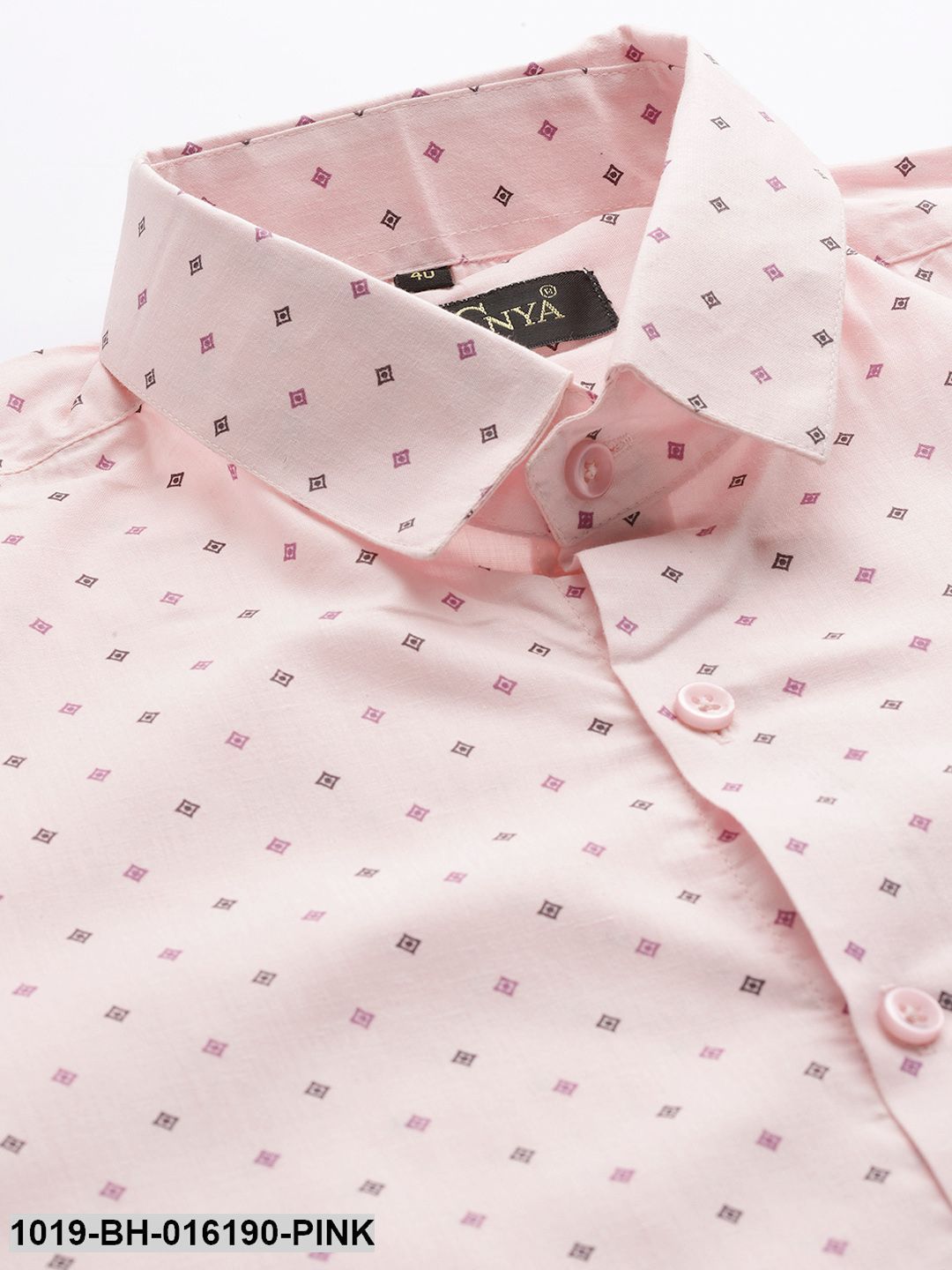 Men's Cotton Pink & Multi Printed Formal Shirt