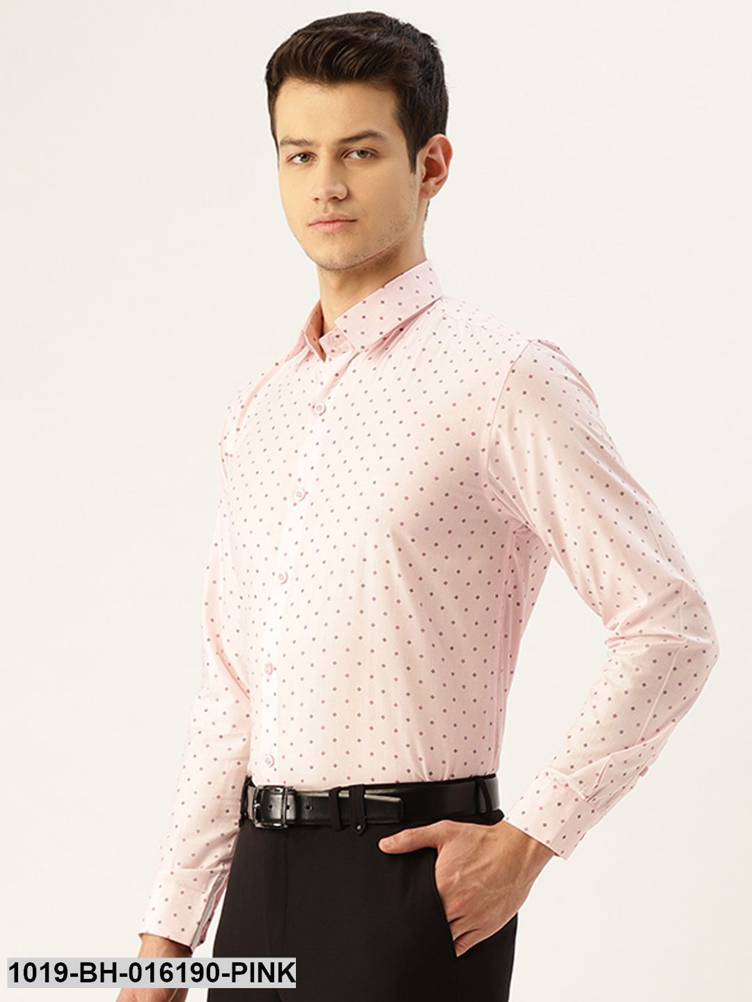 Men's Cotton Pink & Multi Printed Formal Shirt