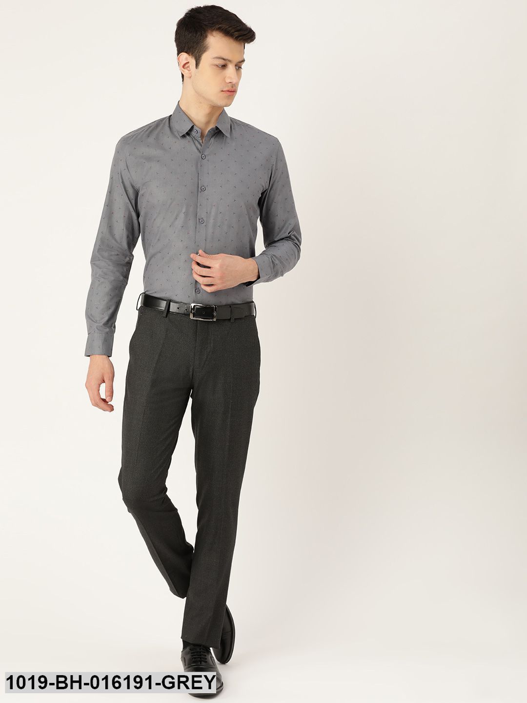 Men's Cotton Grey & Multi Printed Formal Shirt - Sojanya