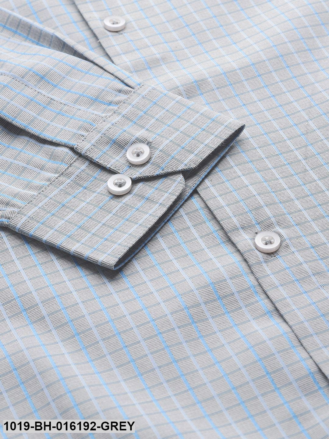 Men's Cotton Grey & Blue Checked Formal Shirt - Sojanya