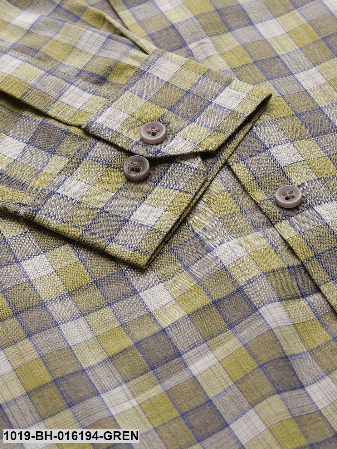 Men's Cotton Green & Blue Checked Formal Shirt - Sojanya