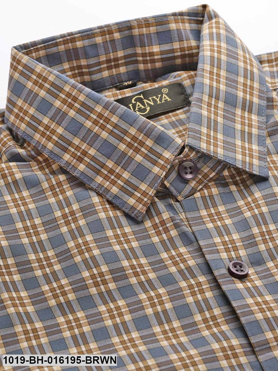Men's Cotton Brown & Taupe Checked Formal Shirt