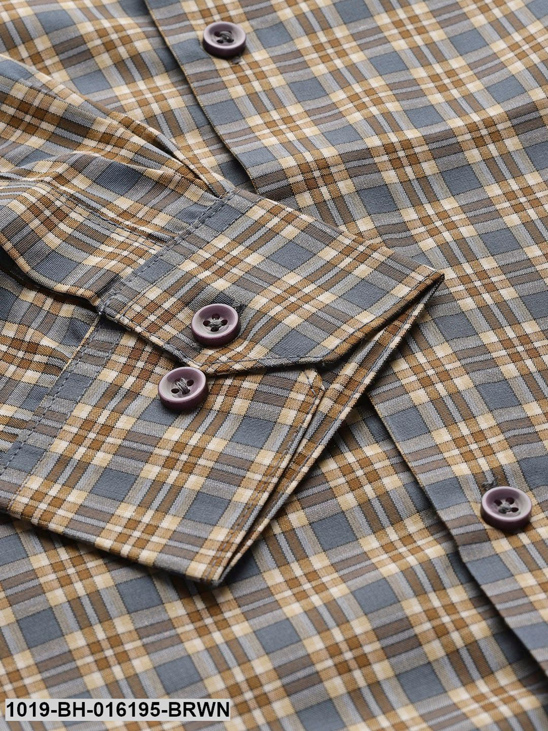 Men's Cotton Brown & Taupe Checked Formal Shirt