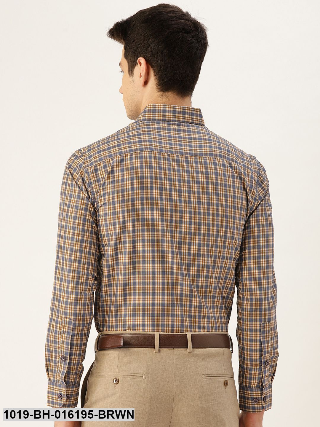 Men's Cotton Brown & Taupe Checked Formal Shirt