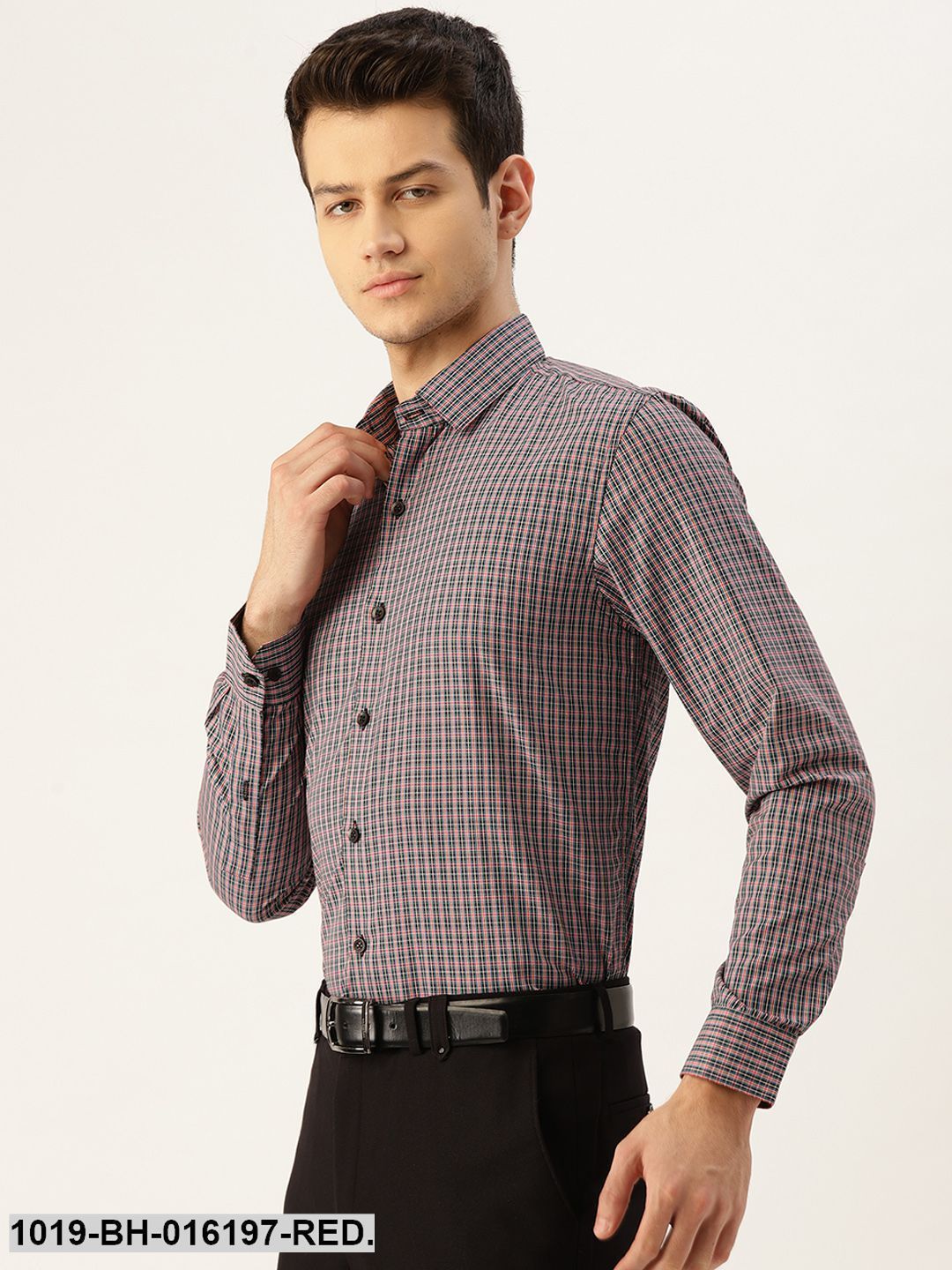 Men's Cotton Red & Multi Checked Formal Shirt - Sojanya