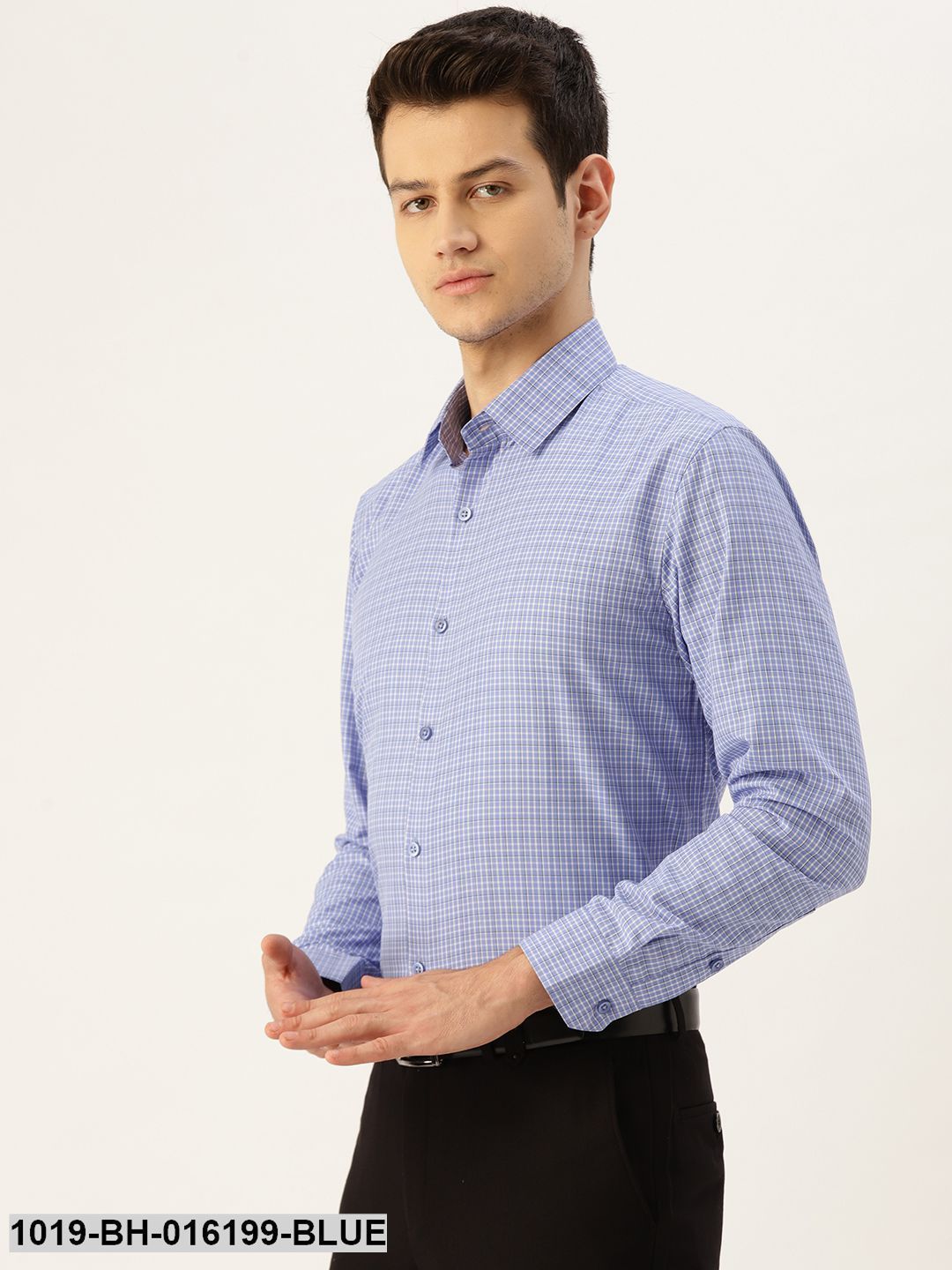 Men's Cotton Blue & Off White Checked Formal Shirt - Sojanya