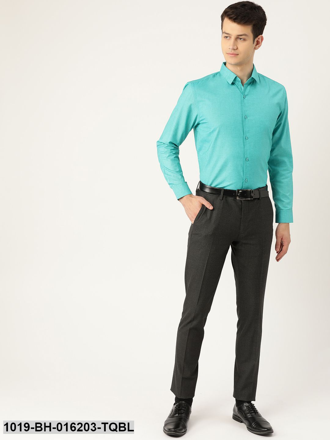 Men's Cotton Linen Turquoise Blue Solid Formal Shirt - Sojanya