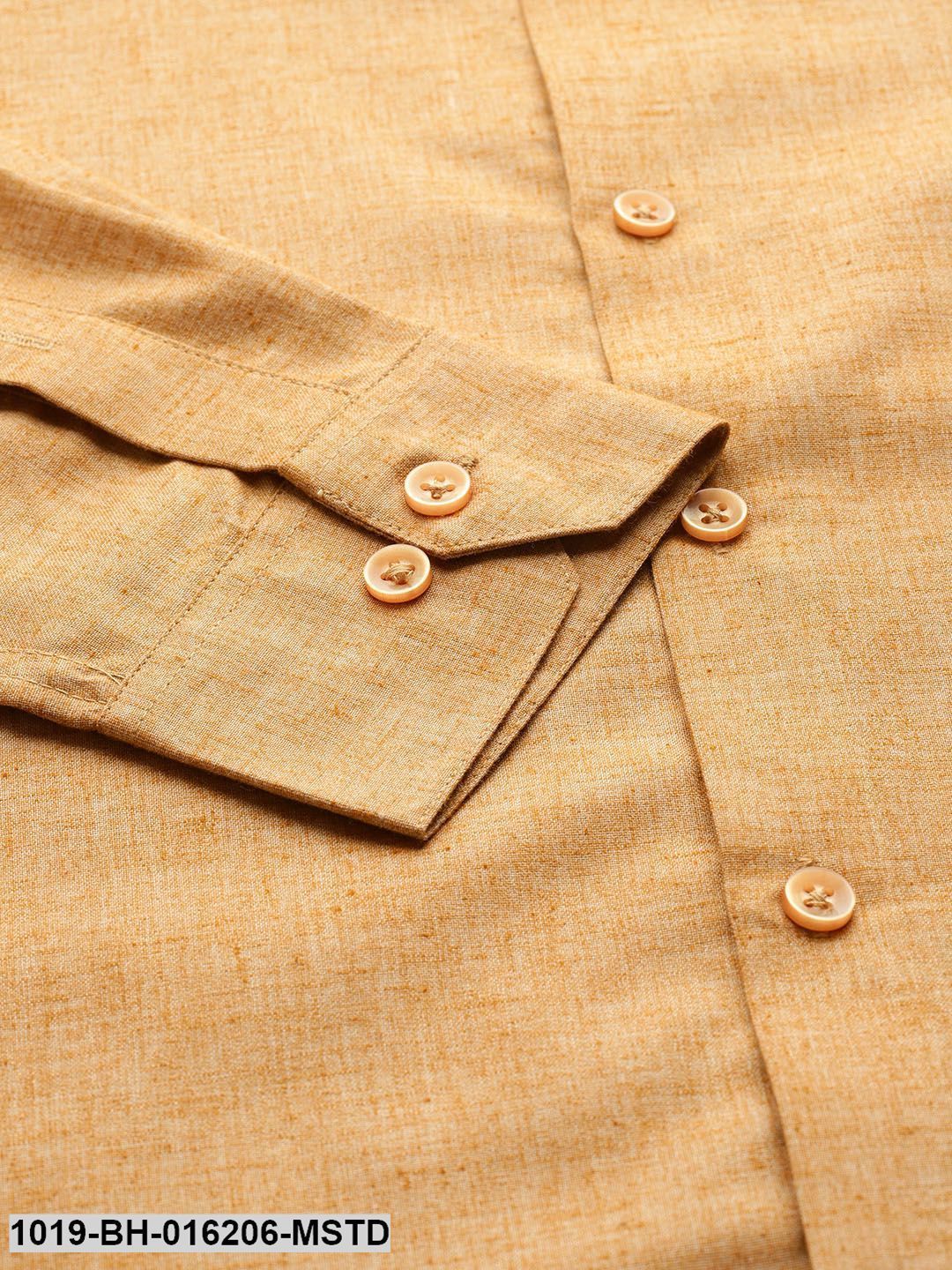 Men's Cotton Linen Mustard Solid Formal Shirt - Sojanya