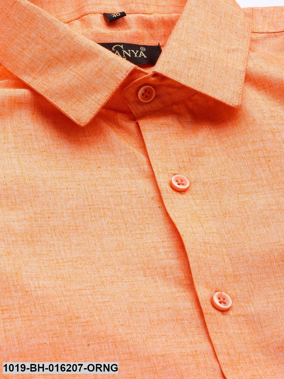 Men's Cotton Linen Orange Solid Formal Shirt - Sojanya