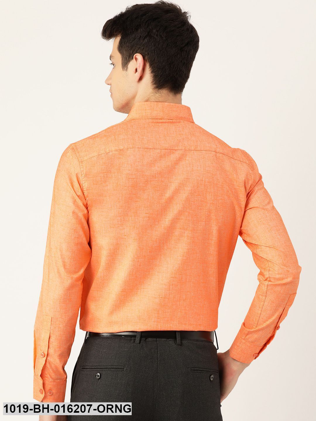 Men's Cotton Linen Orange Solid Formal Shirt - Sojanya