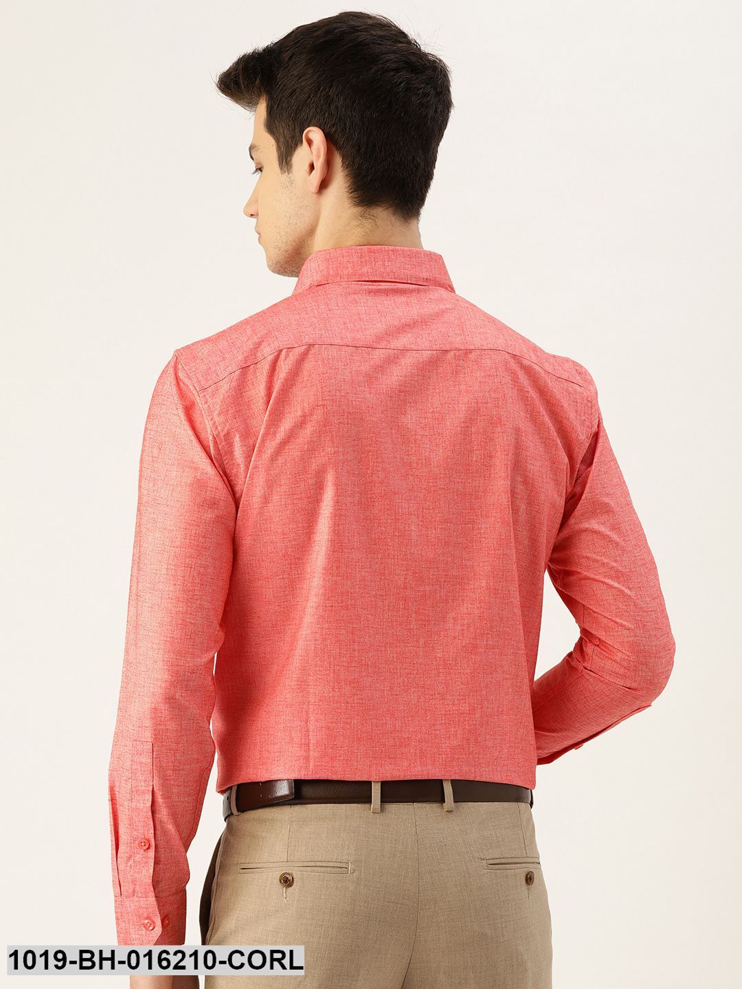 Men's Cotton Linen Coral Solid Formal Shirt - Sojanya