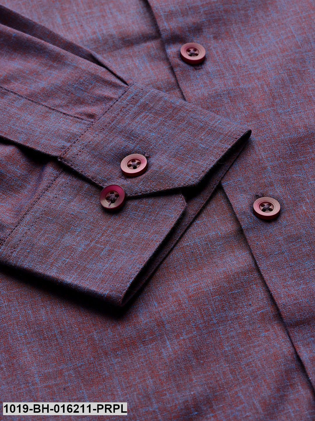 Men's Cotton Linen Dark Purple Solid Formal Shirt - Sojanya