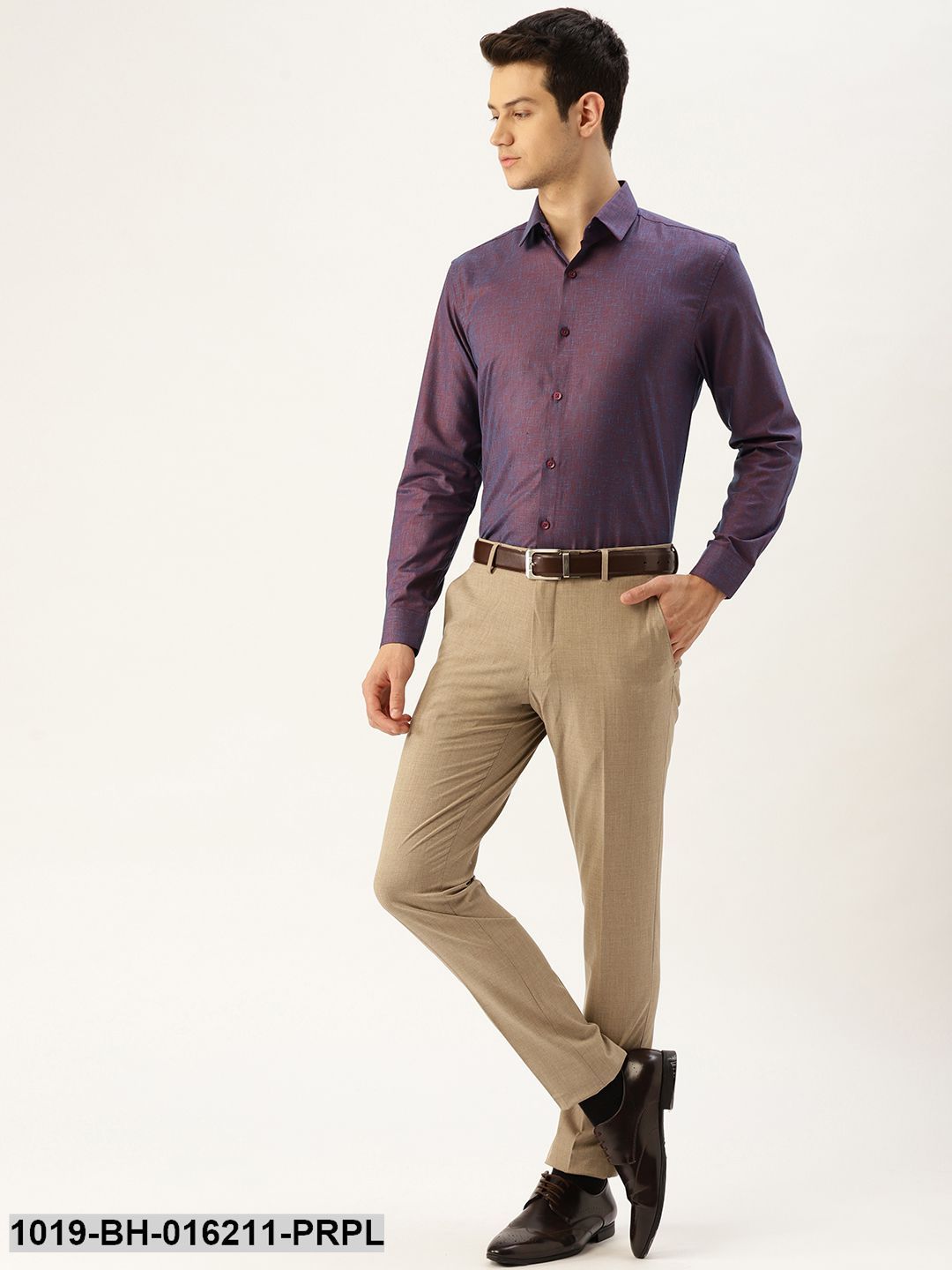 Men's Cotton Linen Dark Purple Solid Formal Shirt - Sojanya