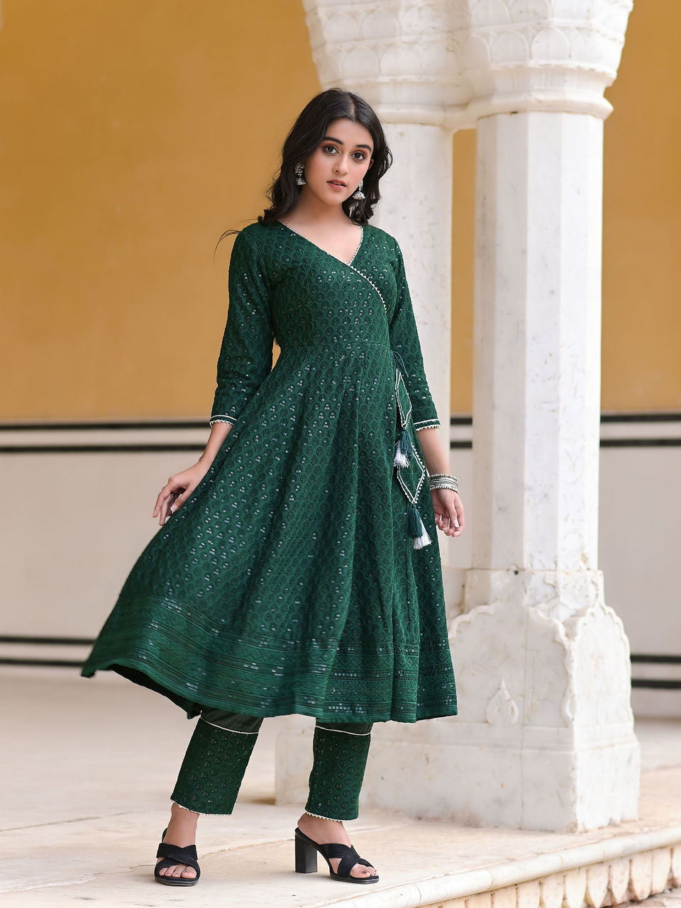 Women's Juniper Green Embellished Anarkali Set - Hatheli