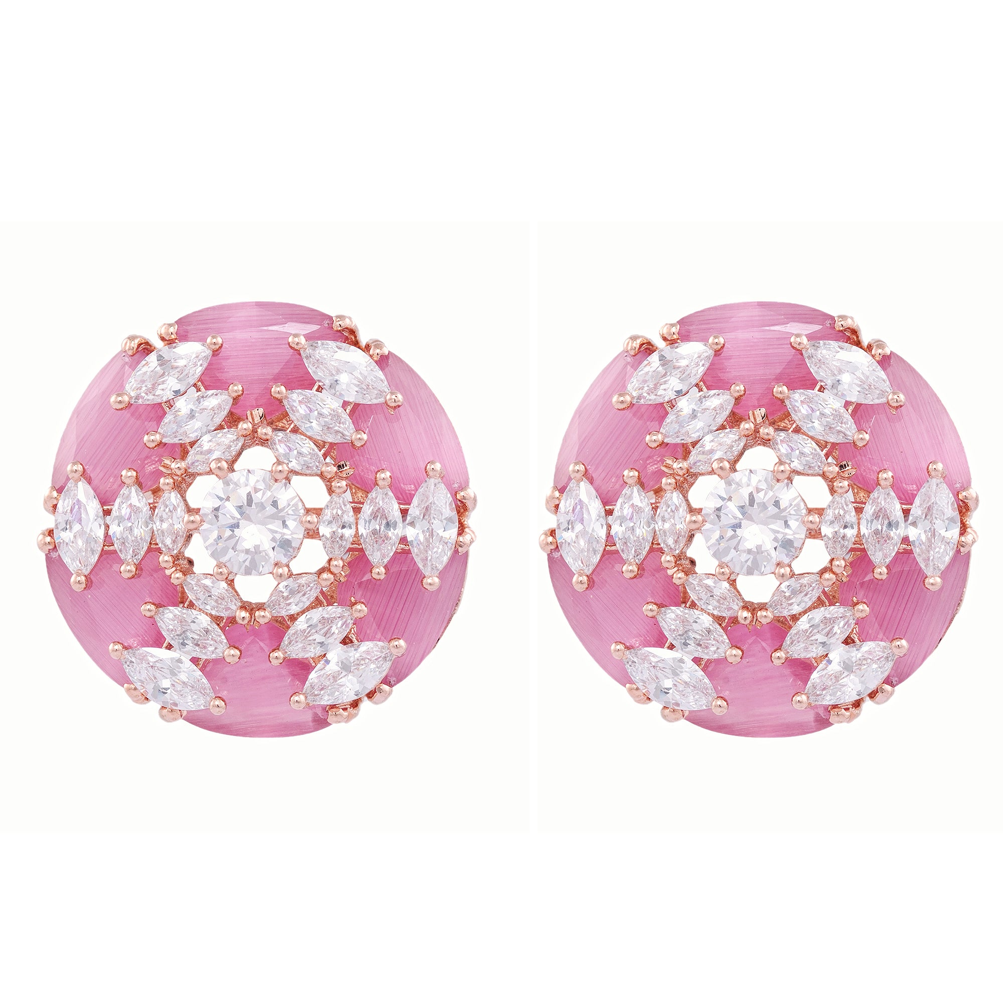 Rose Gold With Pink American Diamond Studded Handcrafted Earrings for Women and Girls - Saraf RS Jewellery